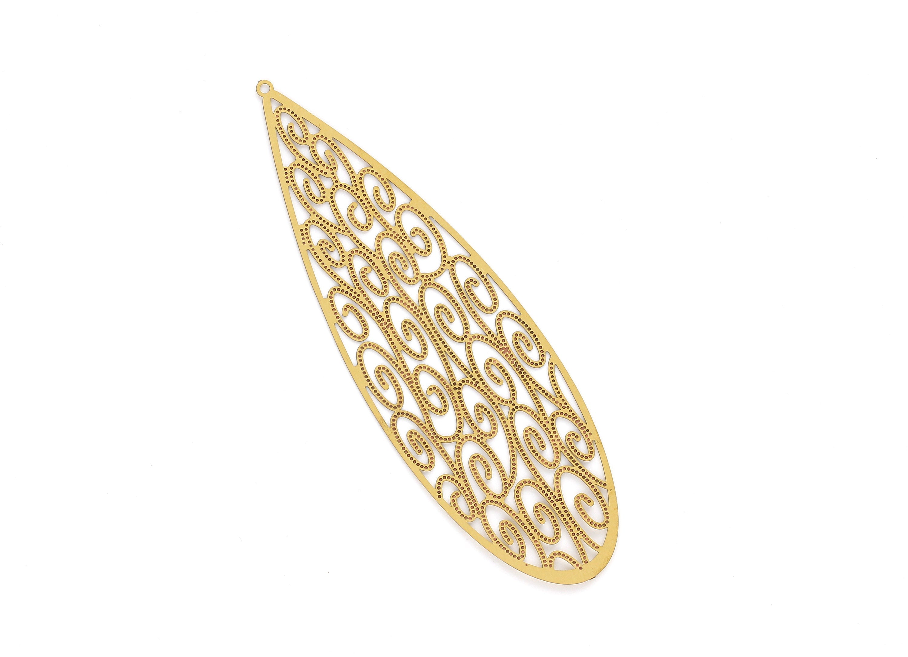 Raw Brass Marquise Shaped Earring Charms - Halow Out Earring Charms - Earring Findings - Jewelry Supplies - 96.8x30x0.3mm - JJA3754 - DOMEDBAZAAR