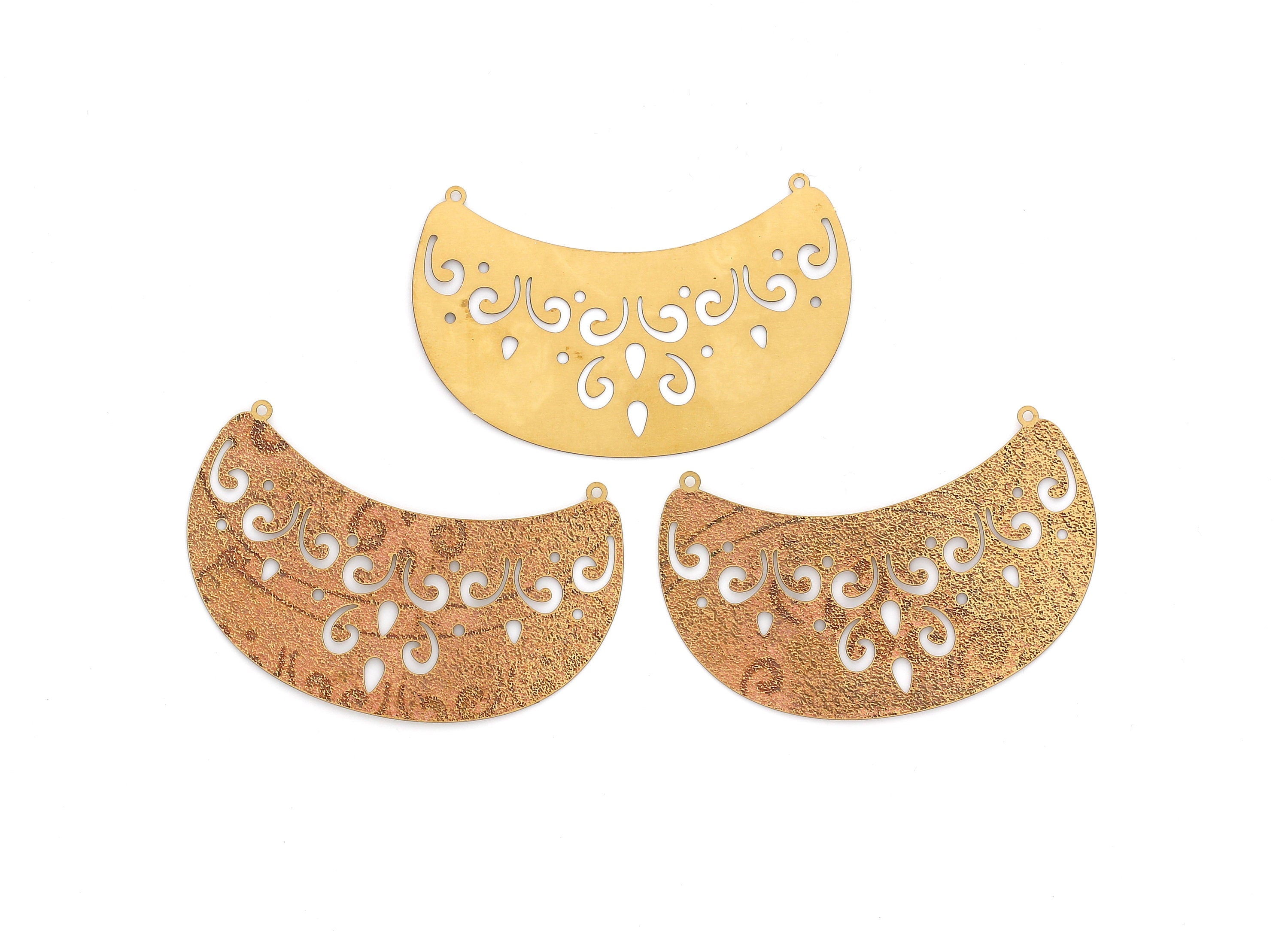 Raw Brass Semicircle Shaped Brass Necklace Charms - Hallow Out Necklace Charms - Jewelry Supplies - 41x63.2x0.3mm - JJA3928 - DOMEDBAZAAR