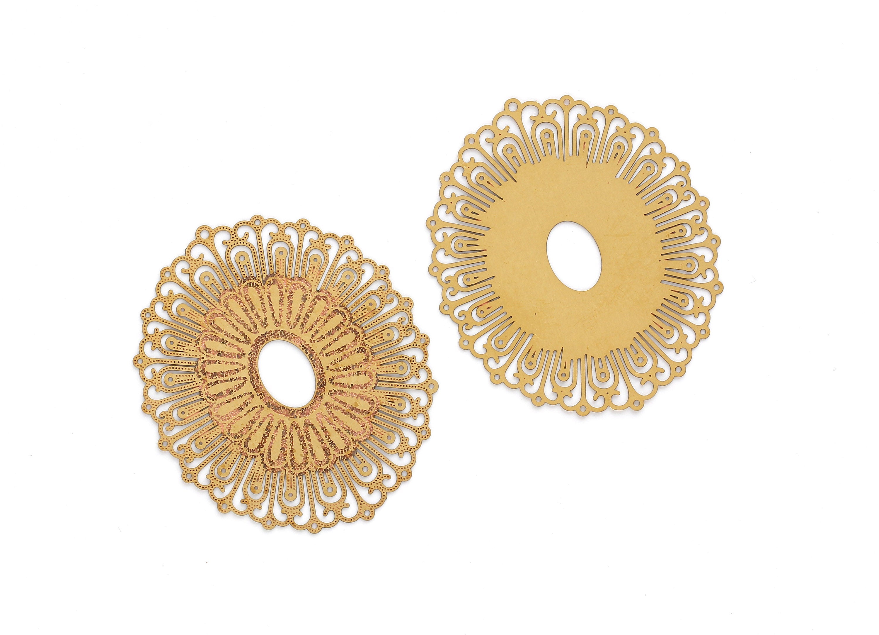 Raw Brass Marquise Shaped Earrings Charms - Raw Brass Hallow Out Earring Charms - Earring Findings - 55.1x47.7x0.3mm - JJA3976 - DOMEDBAZAAR
