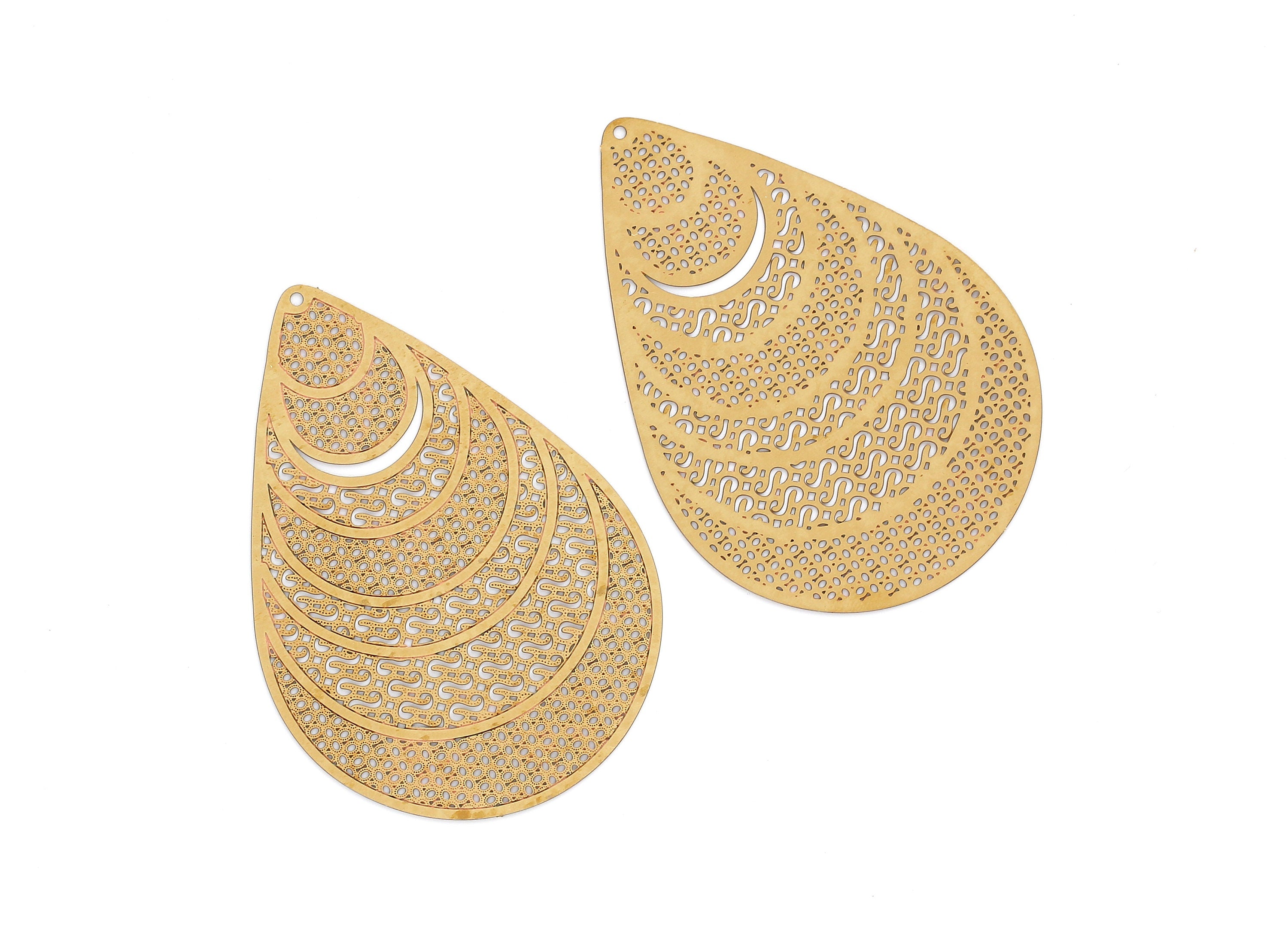 Raw Brass Marquise Shaped Earrings Charms - Raw Brass Hallow Out Earring Charms - Earring Findings - 68x48x0.3mm - JJA3983 - DOMEDBAZAAR