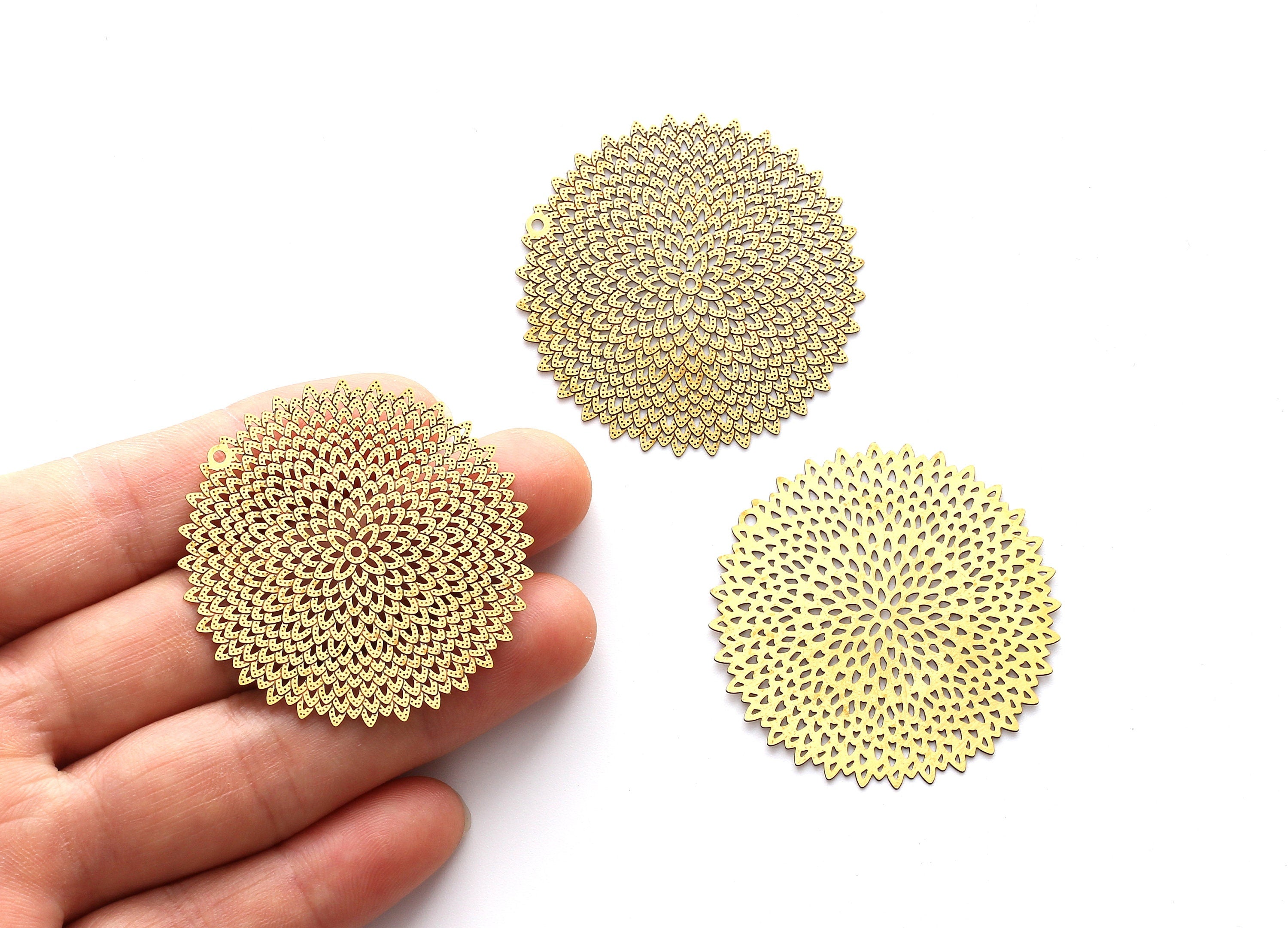 Raw Brass Circular Shaped Earring Charms - Hallow Out Earring Charms - Earring Findings - Jewelry Supplies - 41.3x41.3x0.3mm - JJB3994 - DOMEDBAZAAR