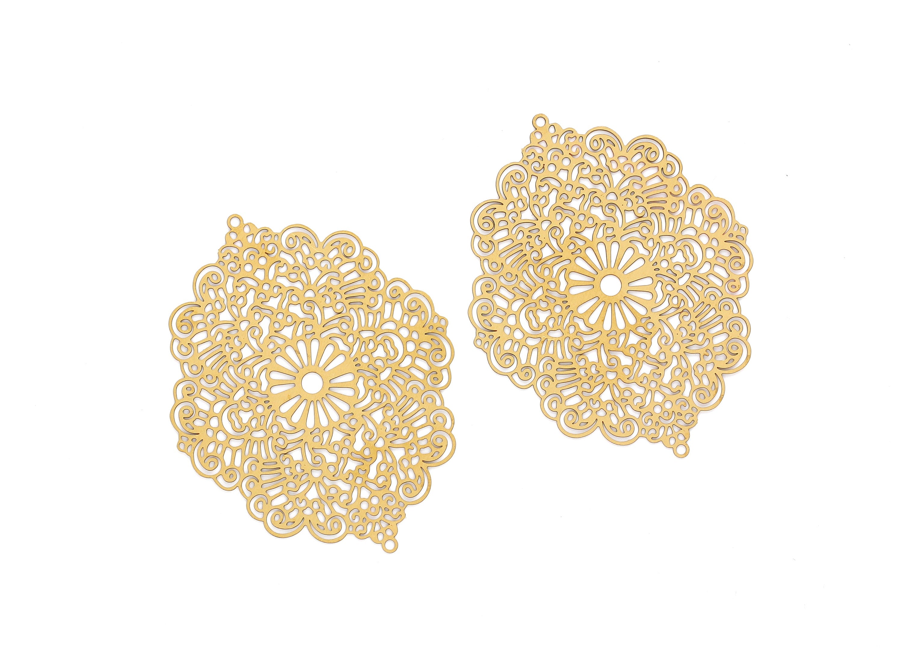 Raw Brass Marquise Shaped Earrings Charms - Hallow Out Earring Charms - Earring Findings - Jewelry Supplies - 59.5x47.5x0.3mm - JJB4034 - DOMEDBAZAAR