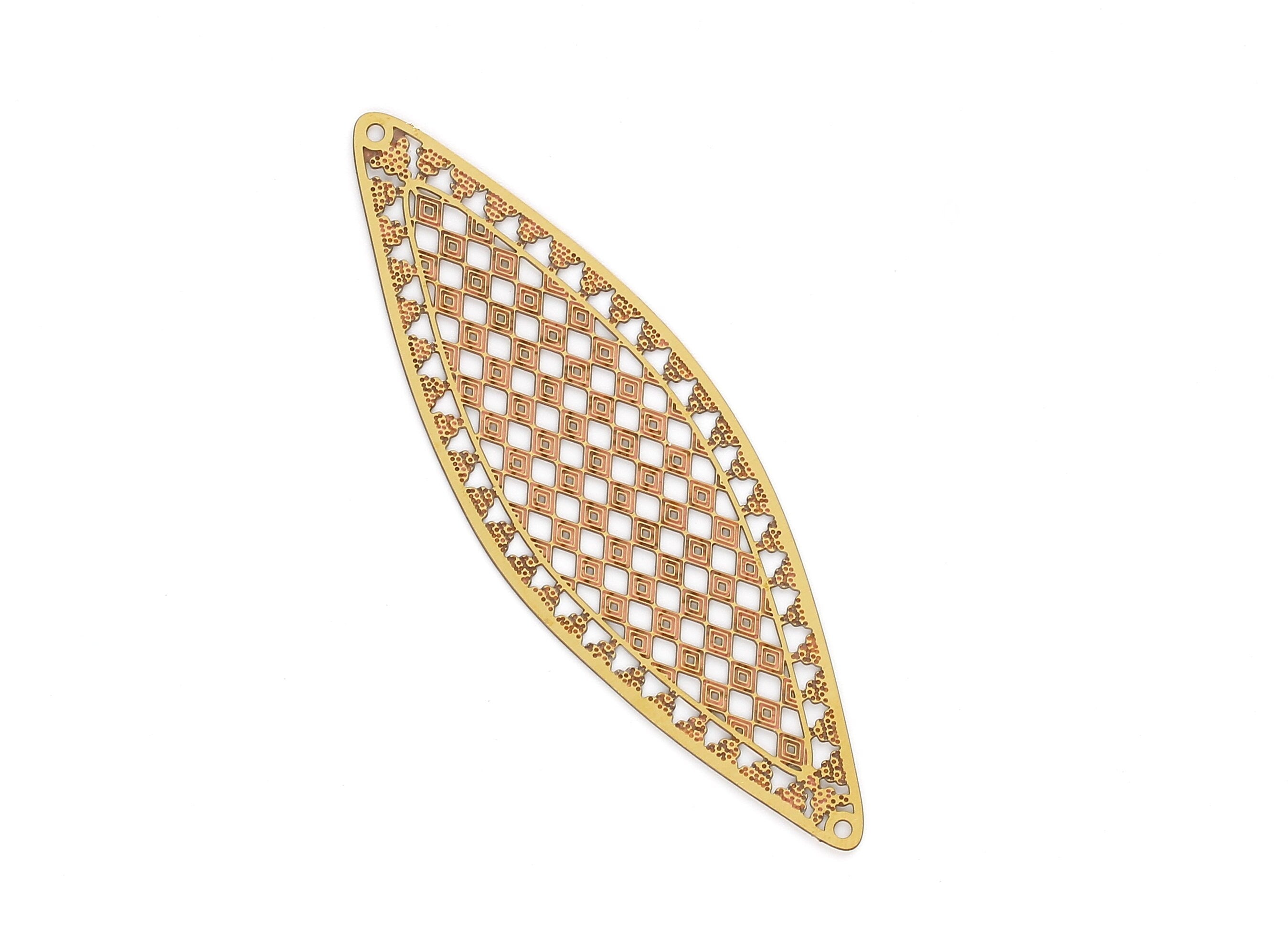 Raw Brass  Hollow Out Earring Charms - Exaggerated Earring Charms - Earring Findings - Jewelry Supplies - 72.6x23.3x0.3mm - JJB4180 - DOMEDBAZAAR