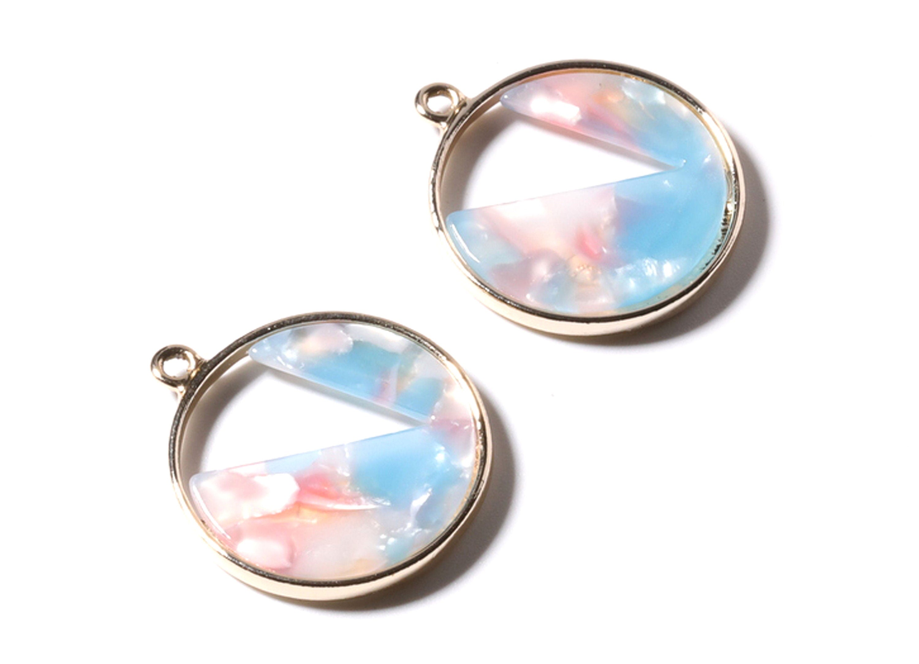 Alloy Frame Cellulose Acetate Charms - Acetate Acrylic Earring Charms - Circle Shaped Pendant -Jewelery Making- 28.76x24.58x3.2mm - AC1184A - DOMEDBAZAAR