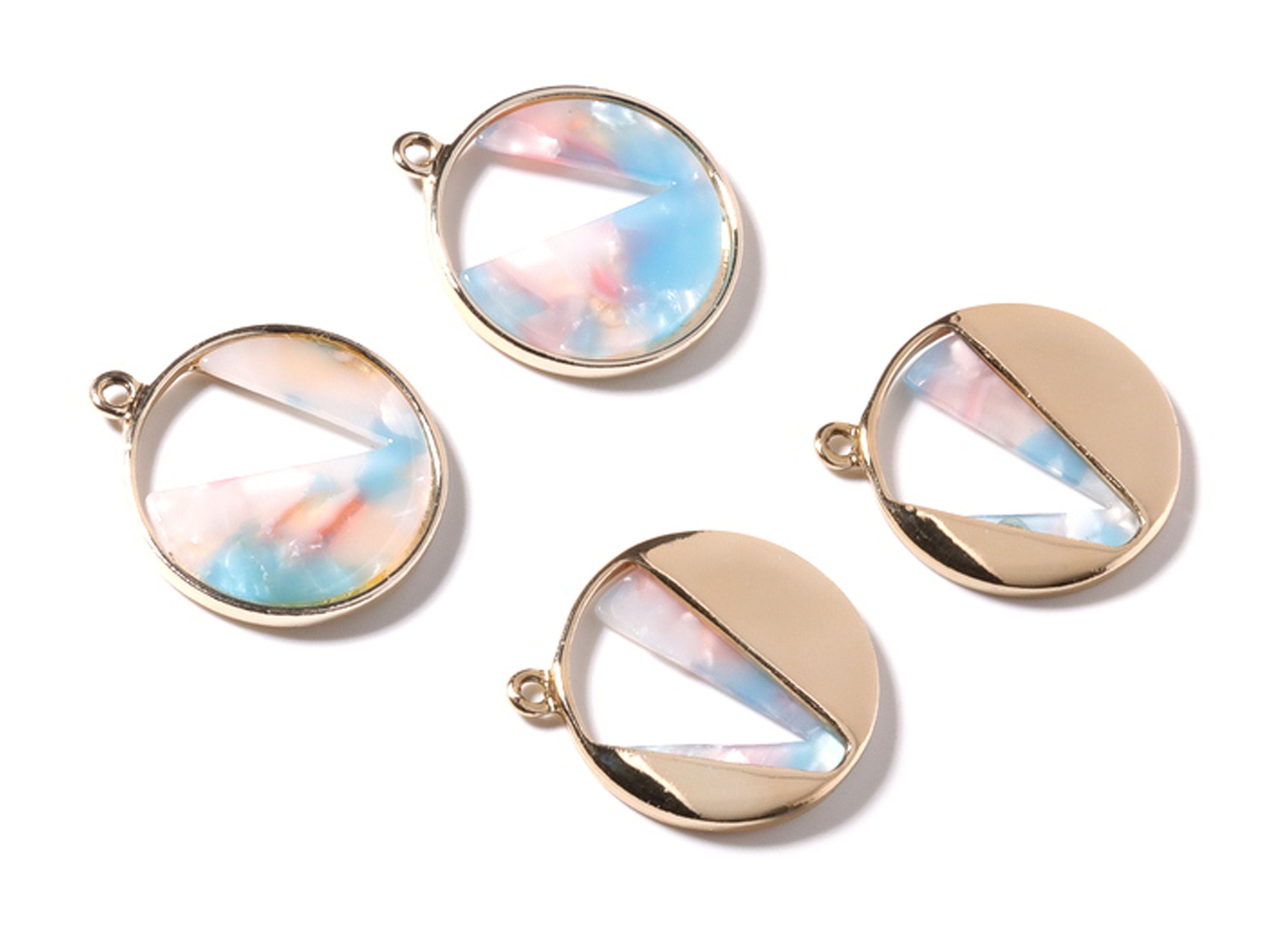 Alloy Frame Cellulose Acetate Charms - Acetate Acrylic Earring Charms - Circle Shaped Pendant -Jewelery Making- 28.76x24.58x3.2mm - AC1184A - DOMEDBAZAAR