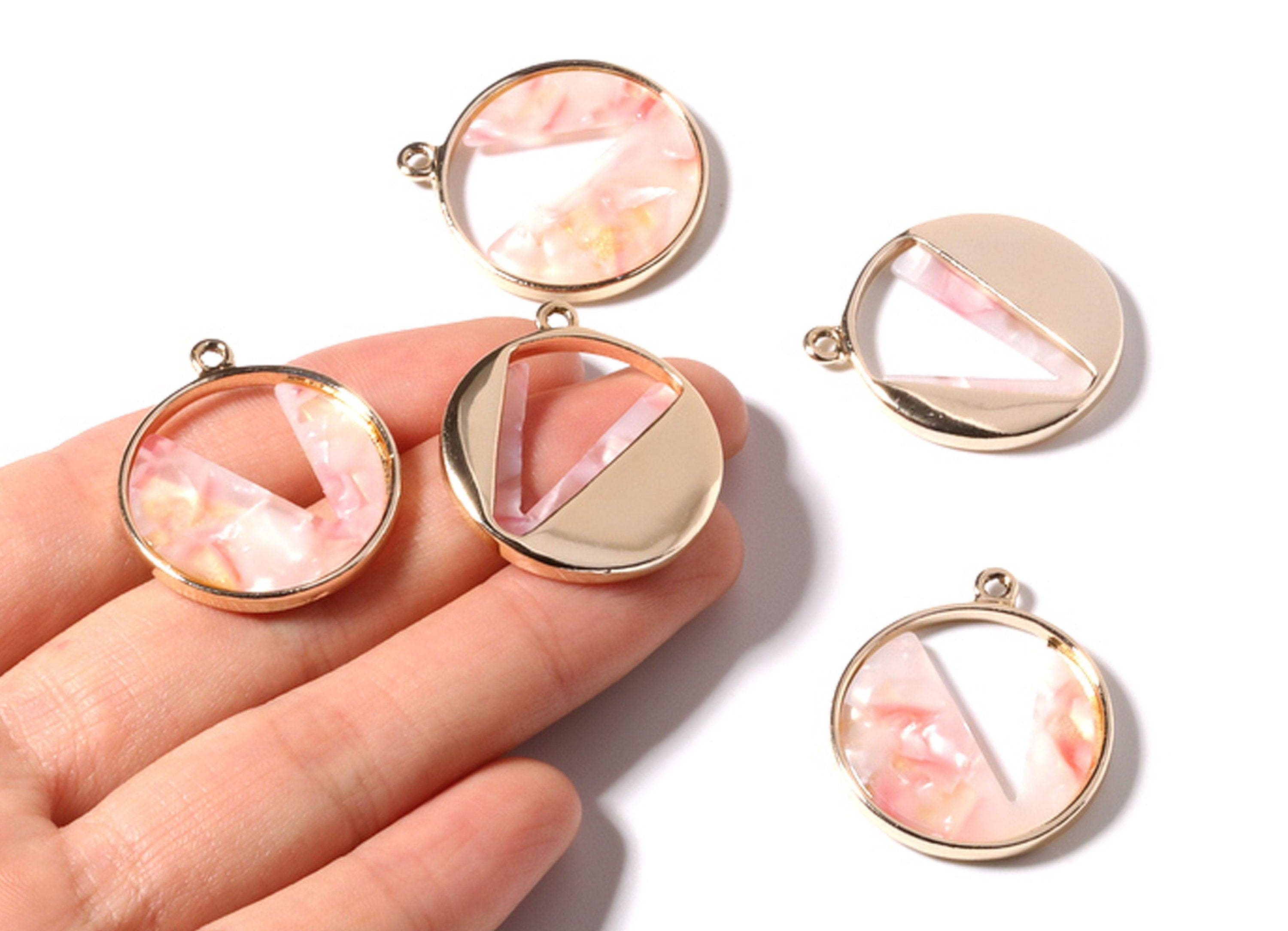 Alloy Frame Cellulose Acetate Charms - Acetate Acrylic Earring Charms - Circle Shaped Pendant -Jewelery Making- 28.76x24.58x3.2mm - AC1184B - DOMEDBAZAAR