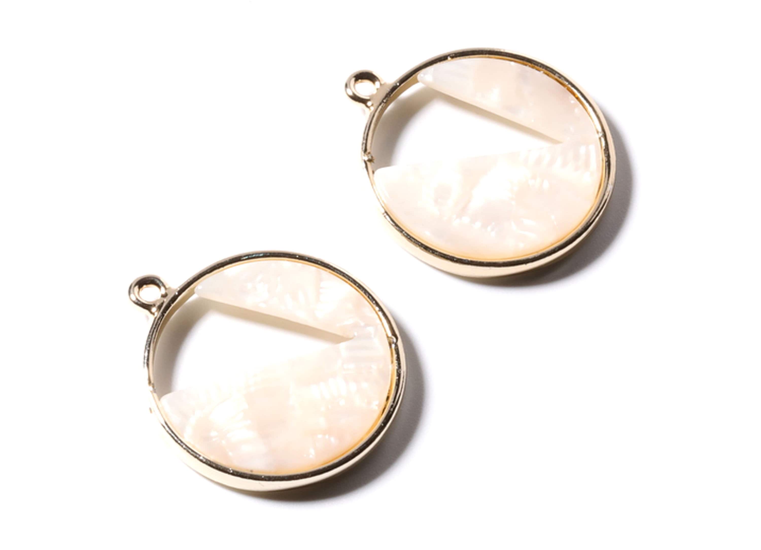 Alloy Frame Cellulose Acetate Charms - Acetate Acrylic Earring Charms - Circle Shaped Pendant -Jewelery Making- 28.76x24.58x3.2mm - AC1184D - DOMEDBAZAAR