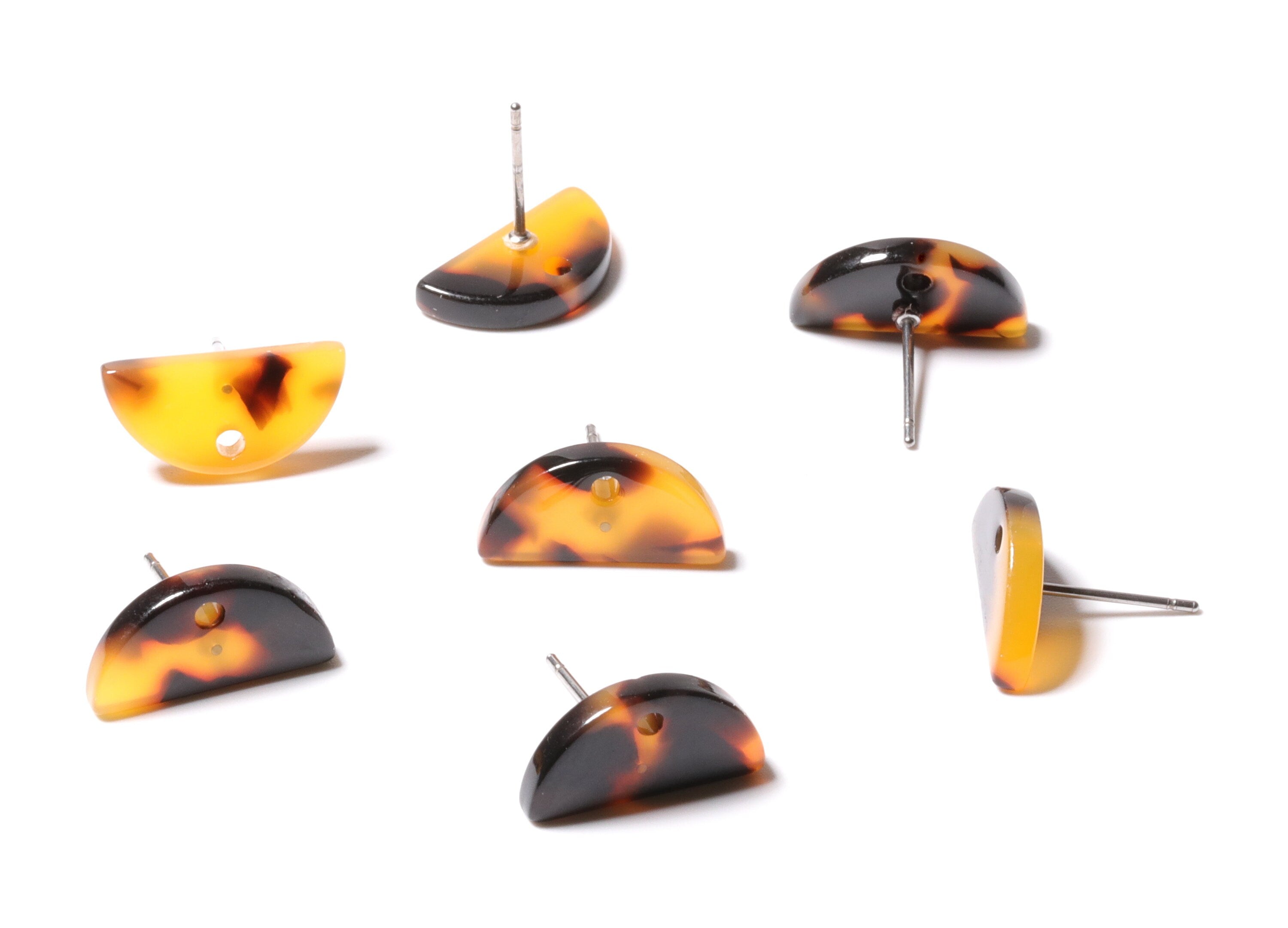 Acetate Acrylic Steel Stud - Tortoise Shell Earrings - D & Semicircle Post - Jewelry Supplies - Color Code: A02 - 15.66x7.9x2.7mm - AC1191B - DOMEDBAZAAR