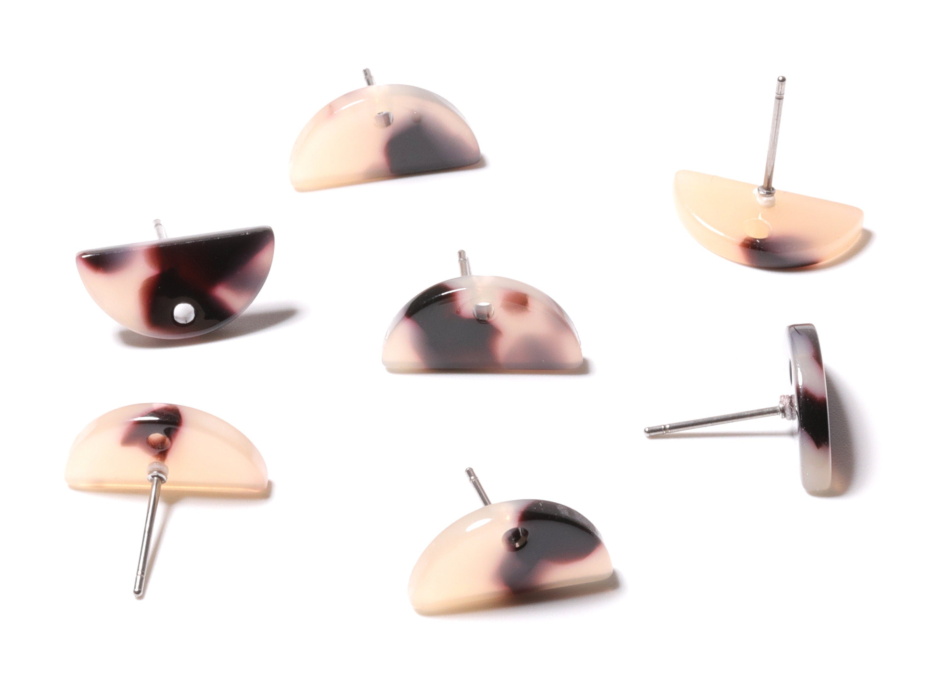 Acetate Acrylic Steel Earring Charms - Blonde Tortoise Shell - D & Semicircle Pendant - Color Code: A06 - 15.66x7.9x2.7mm - AC1191C - DOMEDBAZAAR