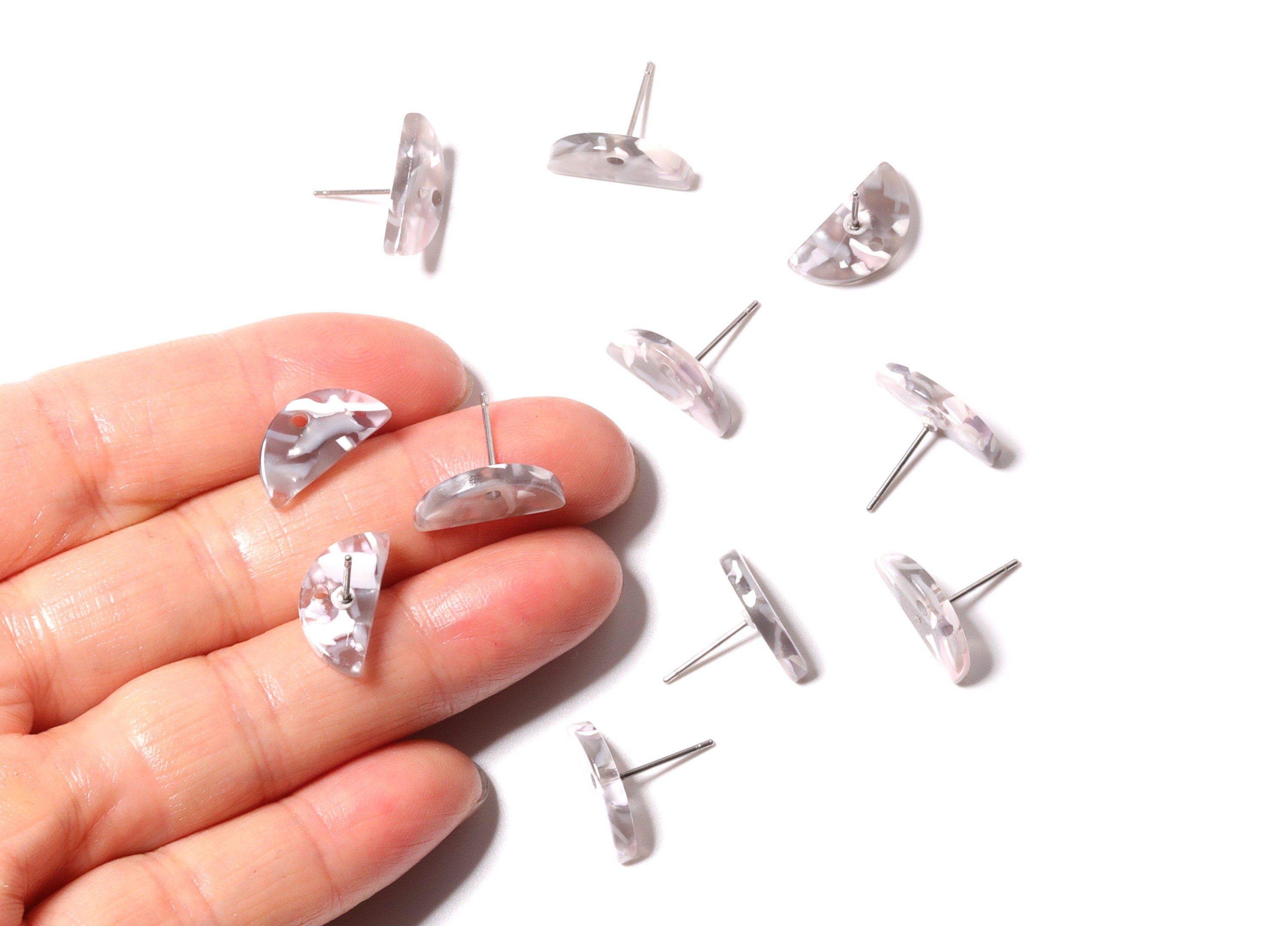 Acetate Semi circle Earring Post - Acetate D Earring Stud - Earring Post - Jewelry Supplies - Color Code: A20 - 15.66x7.9x2.7mm - AC1191D - DOMEDBAZAAR