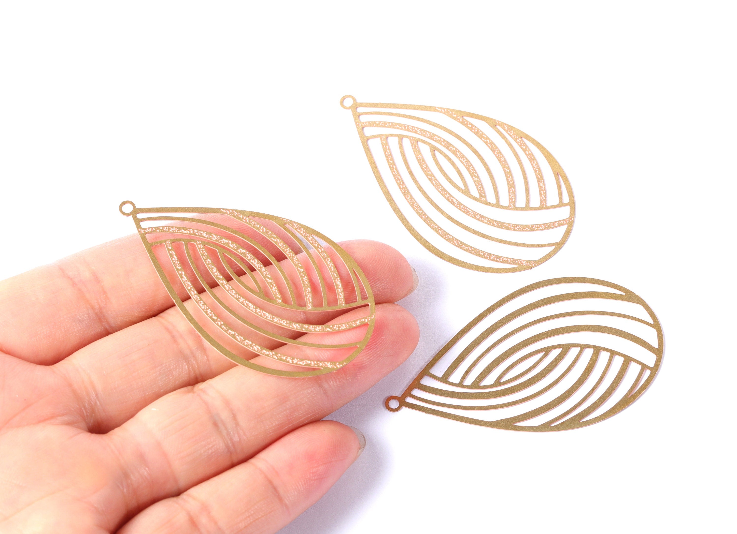 Raw Brass Marquise Shaped Earrings Charms - Brass Hallow Out Earring Charms - Earring Finding - Jewelry Supplies - 52.6x30.4x0.3mm - JJB3771 - DOMEDBAZAAR