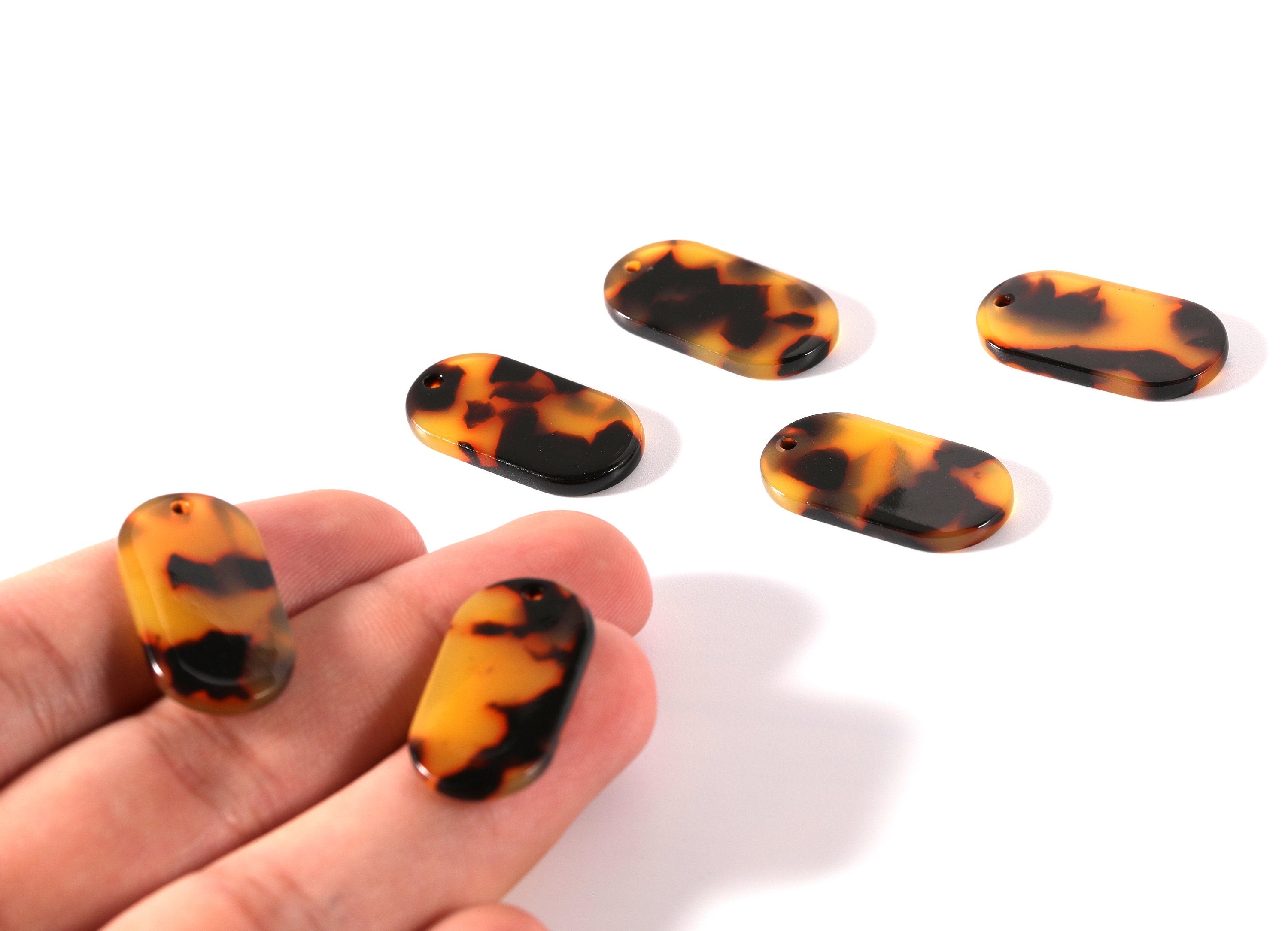Acetate Acrylic Earring Charms - Tortoise Shell Earrings -Oval Shaped Pendant - Color Code: A01 -  26.65x13.9x2.63mm - AC1156C - DOMEDBAZAAR