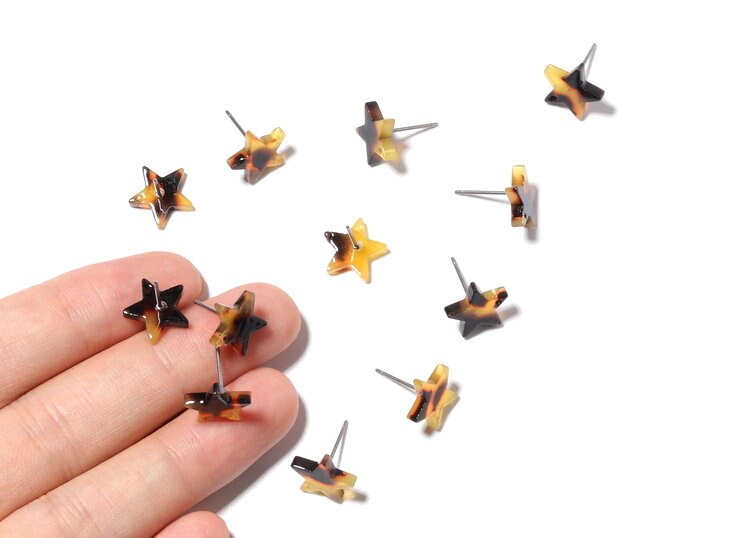 Acetate Acrylic Earring Stud - Post Charms - Star Shaped Tortoise Shell Earrings - Color Code: A02 - 12.8x11.5x2.6mm - AC1138C - DOMEDBAZAAR