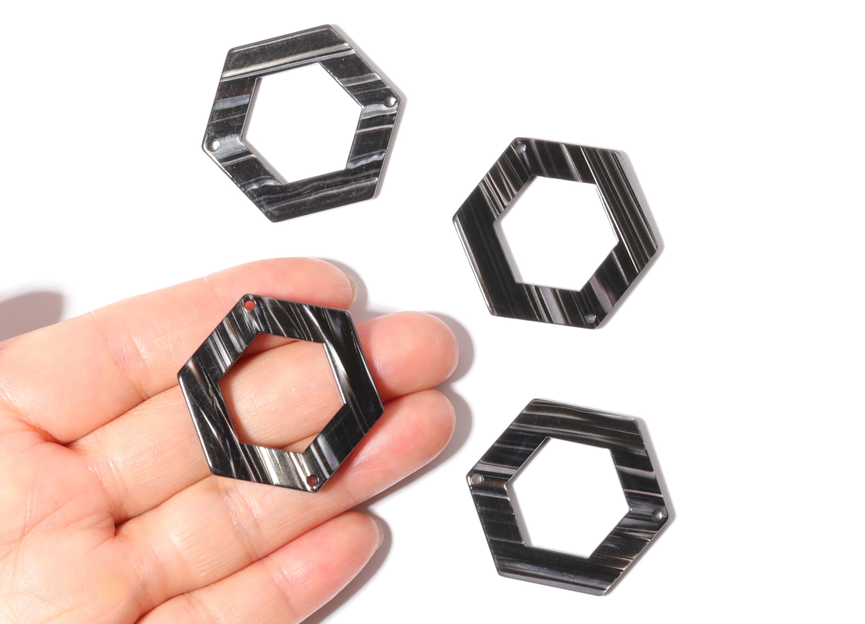 Acetate Hexagon Connectors - 2 Holes - Hexagon Earrings and Charms - Earring Findings - Color Code: A76 - 35x32x2.5mm - AC1056AA - DOMEDBAZAAR