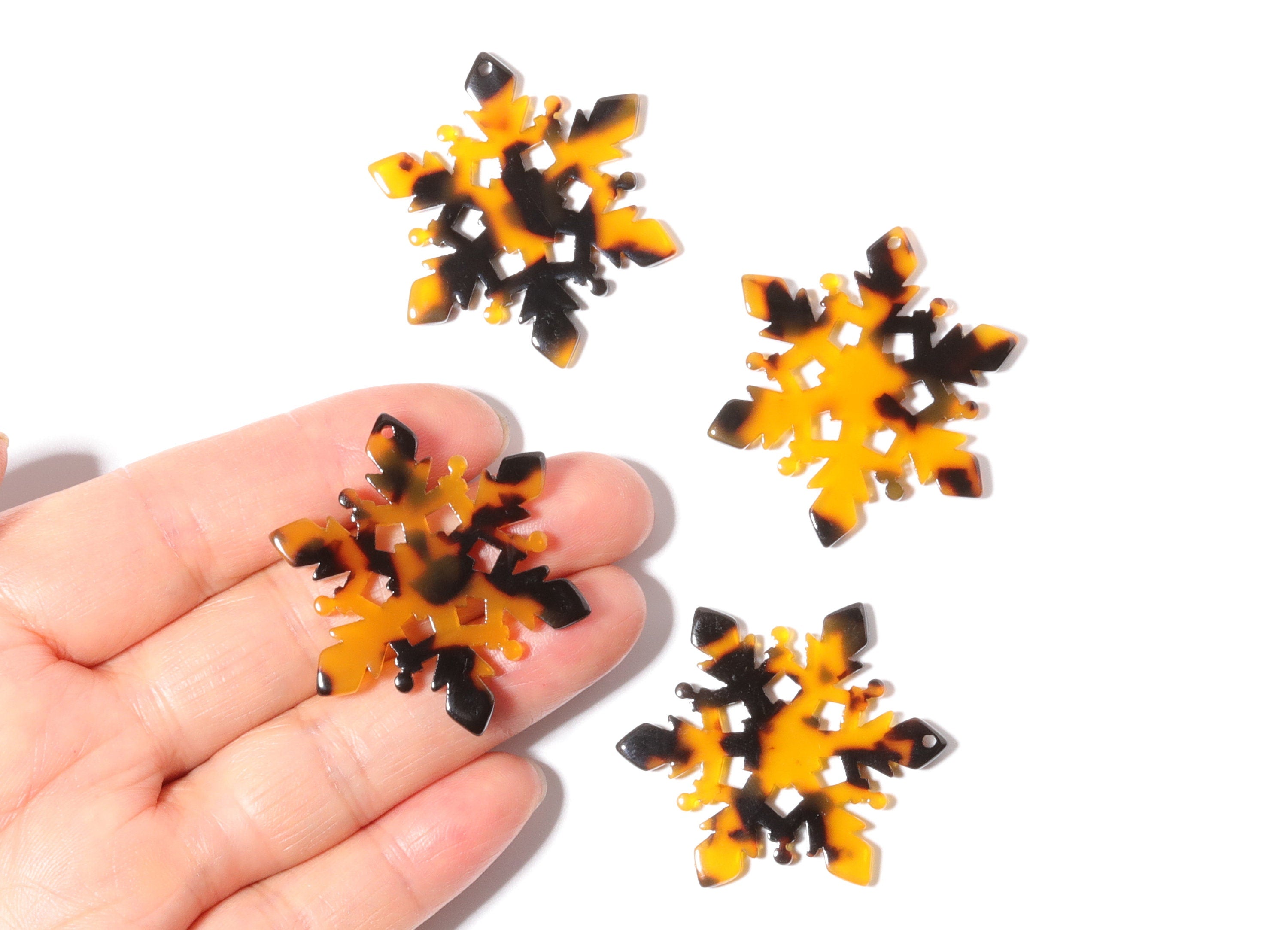 Acetate Acrylic Earring Charm - Tortoise Shell Earring - Snowflake Pendant - Jewelry Supplies - Color Code: A02 - 40.55x35x2.6mm - AC1198A - DOMEDBAZAAR