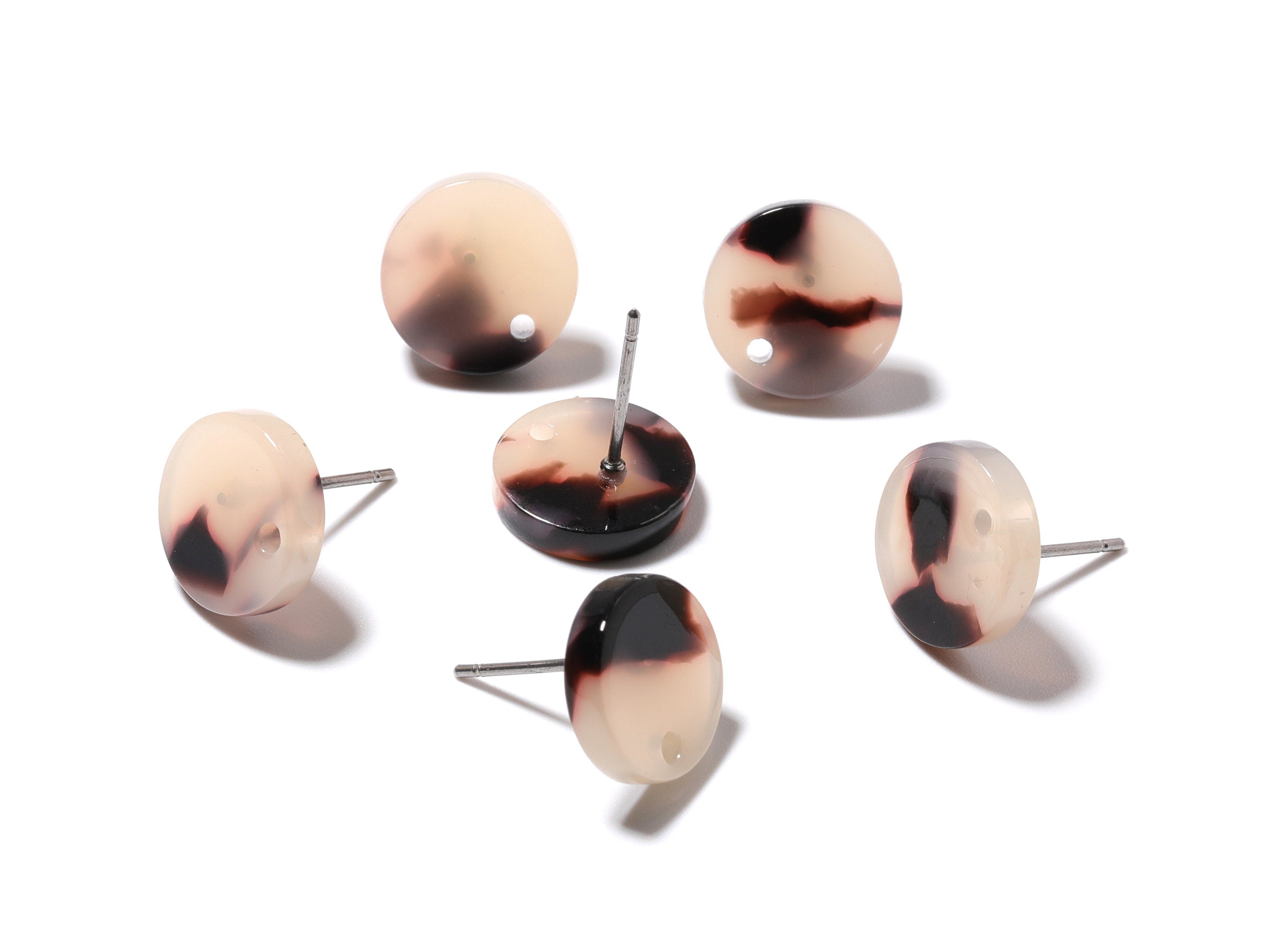 Acetate Acrylic Earring Stud - Post Charms - Blonde Tortoise Shell Earrings - Color Code: A06 - 11.7x11.7x2.6mm - AC1139E - DOMEDBAZAAR
