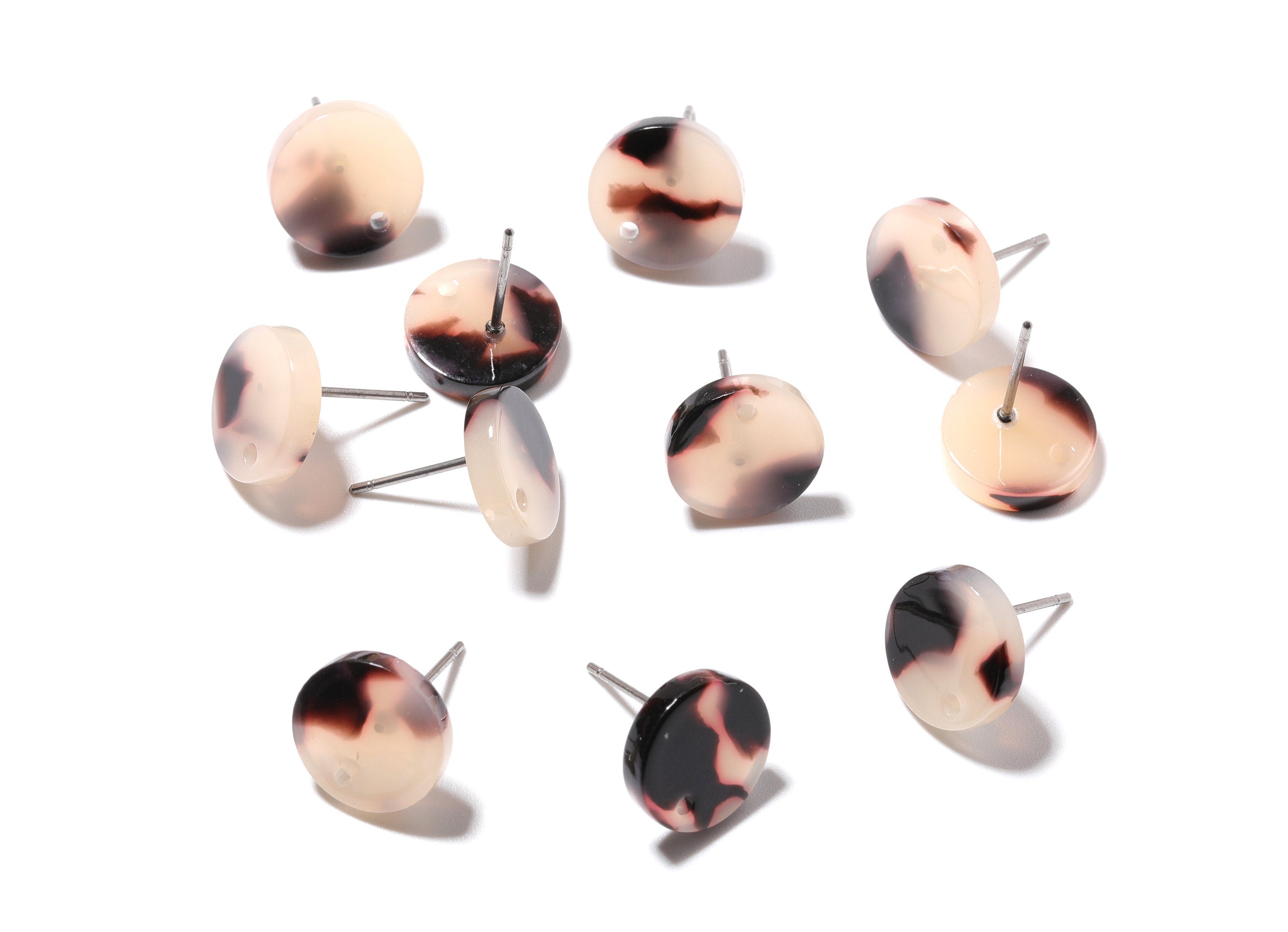 Acetate Acrylic Earring Stud - Post Charms - Blonde Tortoise Shell Earrings - Color Code: A06 - 11.7x11.7x2.6mm - AC1139E - DOMEDBAZAAR