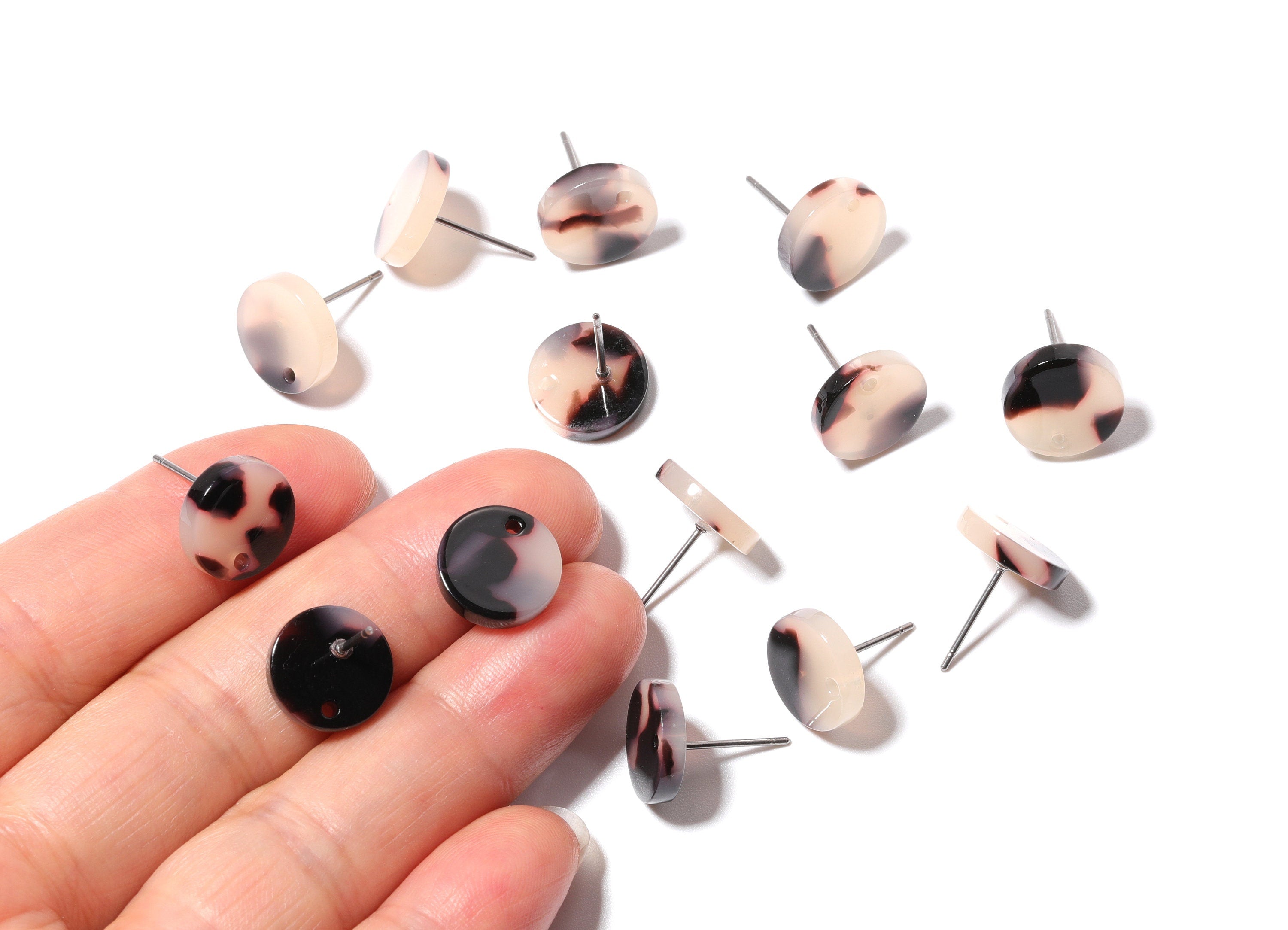 Acetate Acrylic Earring Stud - Post Charms - Blonde Tortoise Shell Earrings - Color Code: A06 - 11.7x11.7x2.6mm - AC1139E - DOMEDBAZAAR