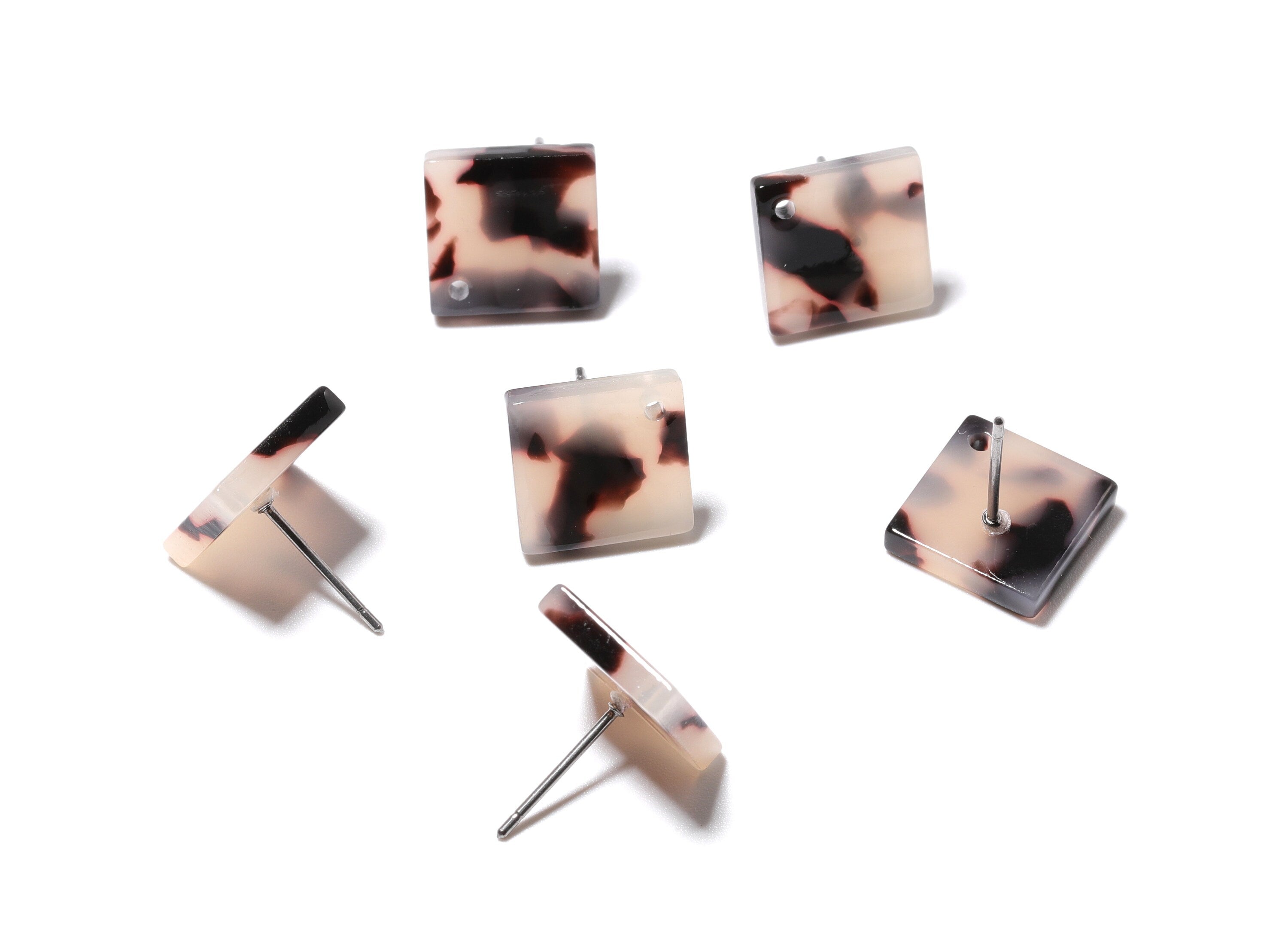 Acetate Acrylic Earring Stud - Post Charms - Blonde Tortoise Shell Earrings - Color Code: A06 - 11.7x11.7x2.6mm - AC1140E - DOMEDBAZAAR