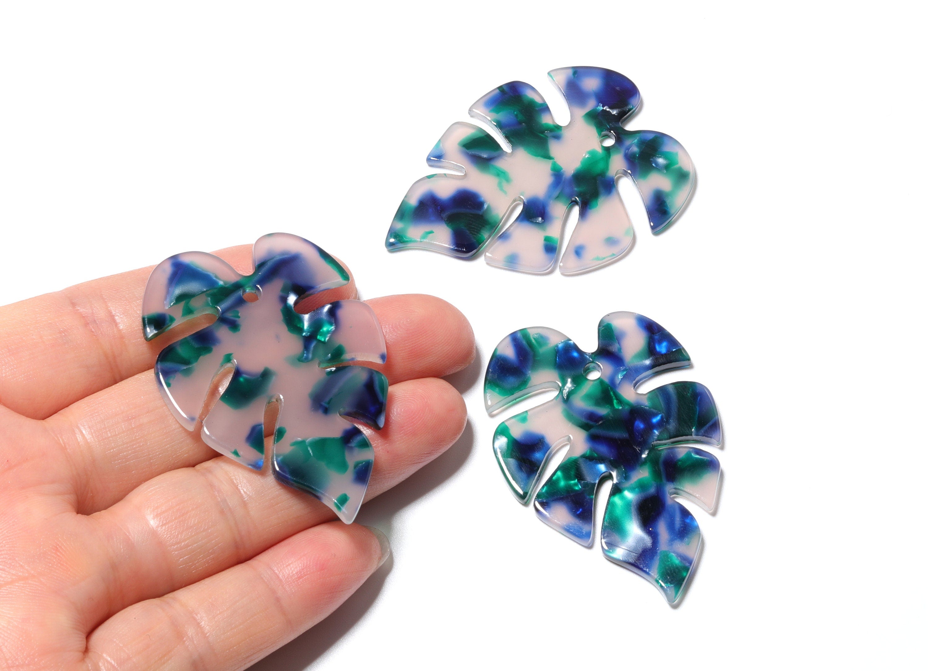 Acetate Leaf Earring Charms - Leaf Shaped Pendant - Earring Findings - Jewelry Supplies - Color Code: A18 - 44x35x2.5mm - AC1146C - DOMEDBAZAAR