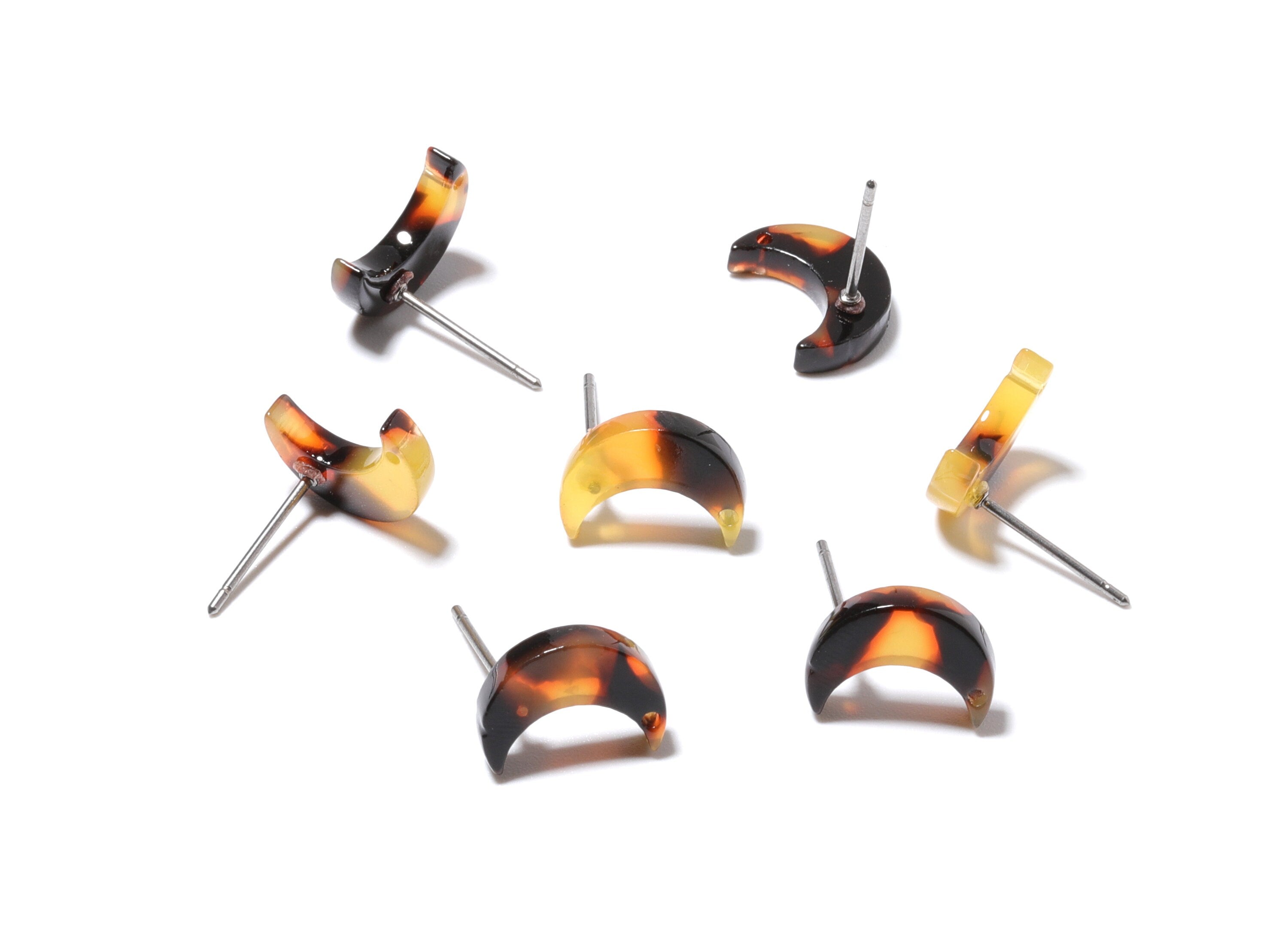 Acetate Acrylic Earring Stud - Tortoise Shell Moon Earring Post - Jewelry Making Supplies - Color Code: A02 - 11.7x8.6x2.65mm - AC1137C - DOMEDBAZAAR