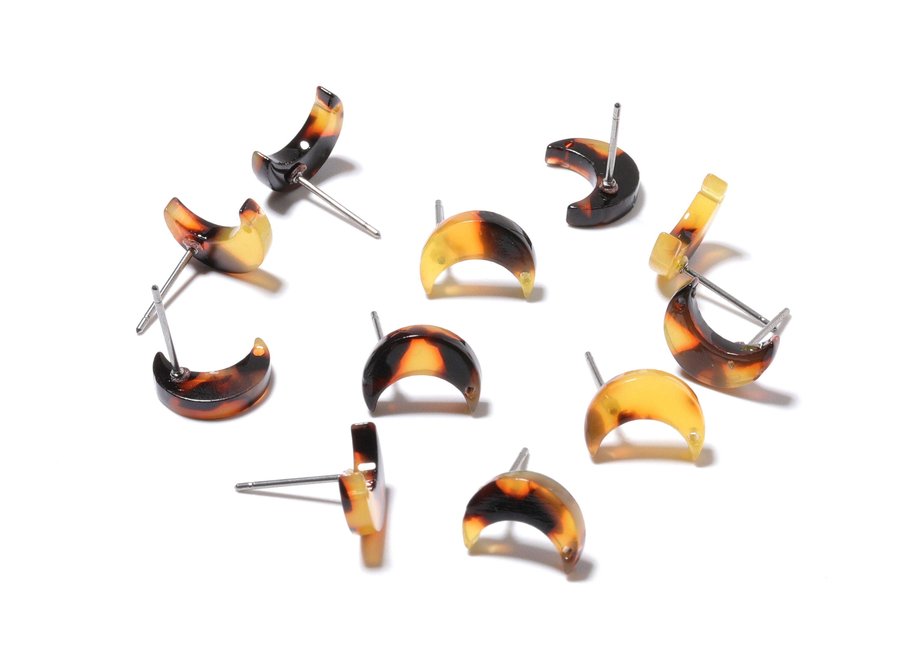 Acetate Acrylic Earring Stud - Tortoise Shell Moon Earring Post - Jewelry Making Supplies - Color Code: A02 - 11.7x8.6x2.65mm - AC1137C - DOMEDBAZAAR