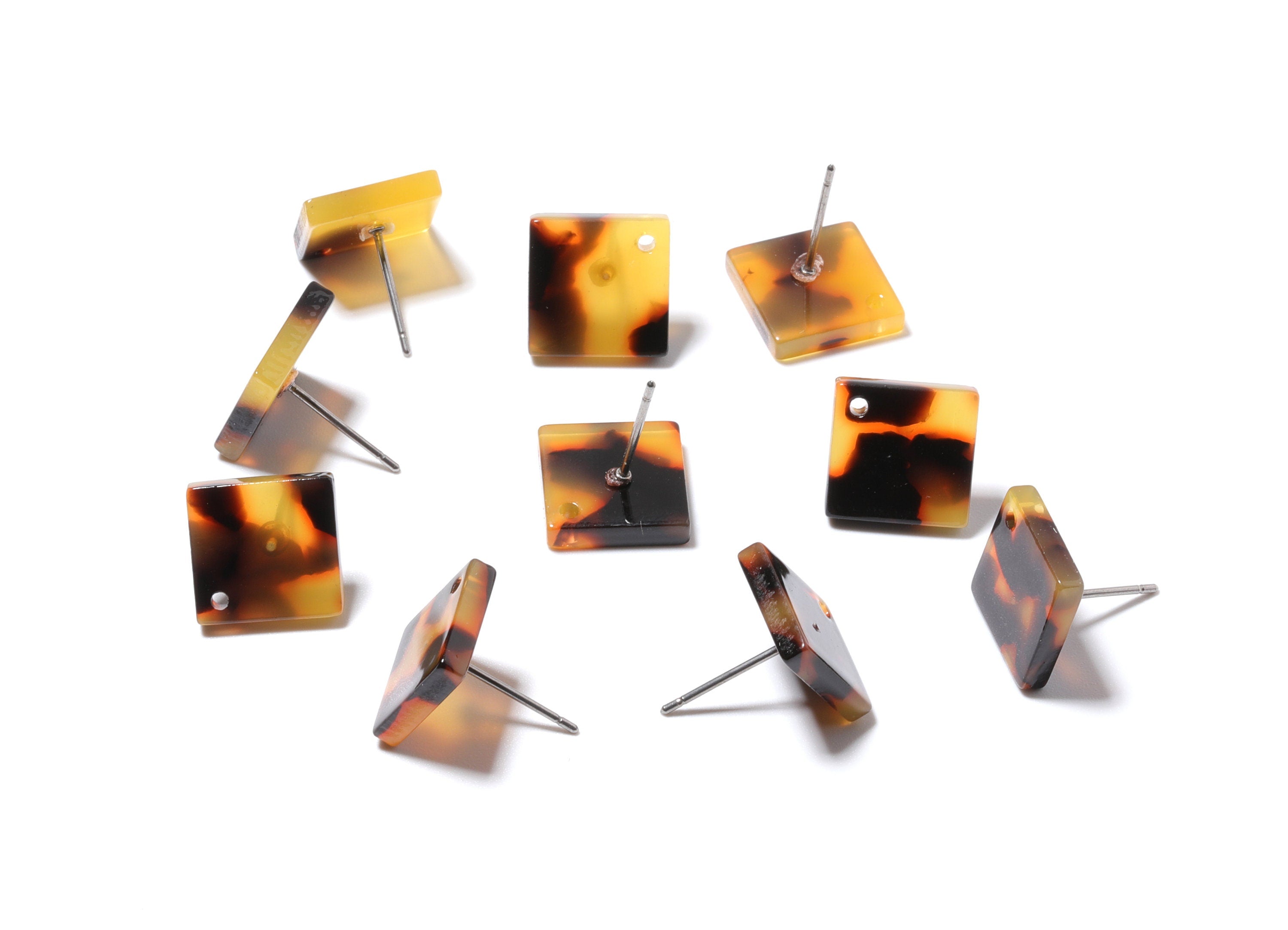 Acetate Acrylic Earring Stud - Tortoise Shell Earrings - Square Post - Jewelry Making Supplies - Color Code: A02 - 11.7x11.7x2.6mm - AC1140C - DOMEDBAZAAR