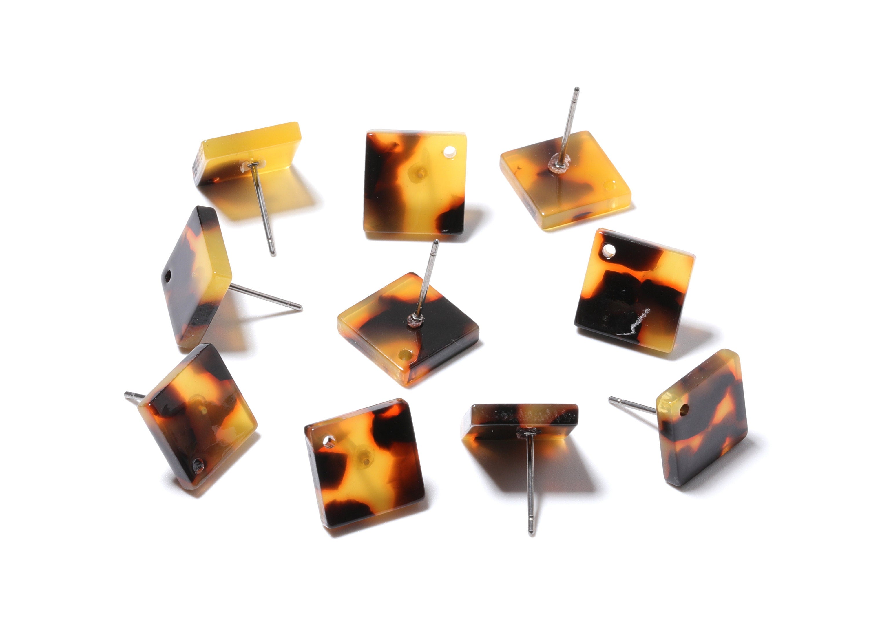 Acetate Acrylic Earring Stud - Tortoise Shell Earrings - Square Post - Jewelry Making Supplies - Color Code: A02 - 11.7x11.7x2.6mm - AC1140C - DOMEDBAZAAR