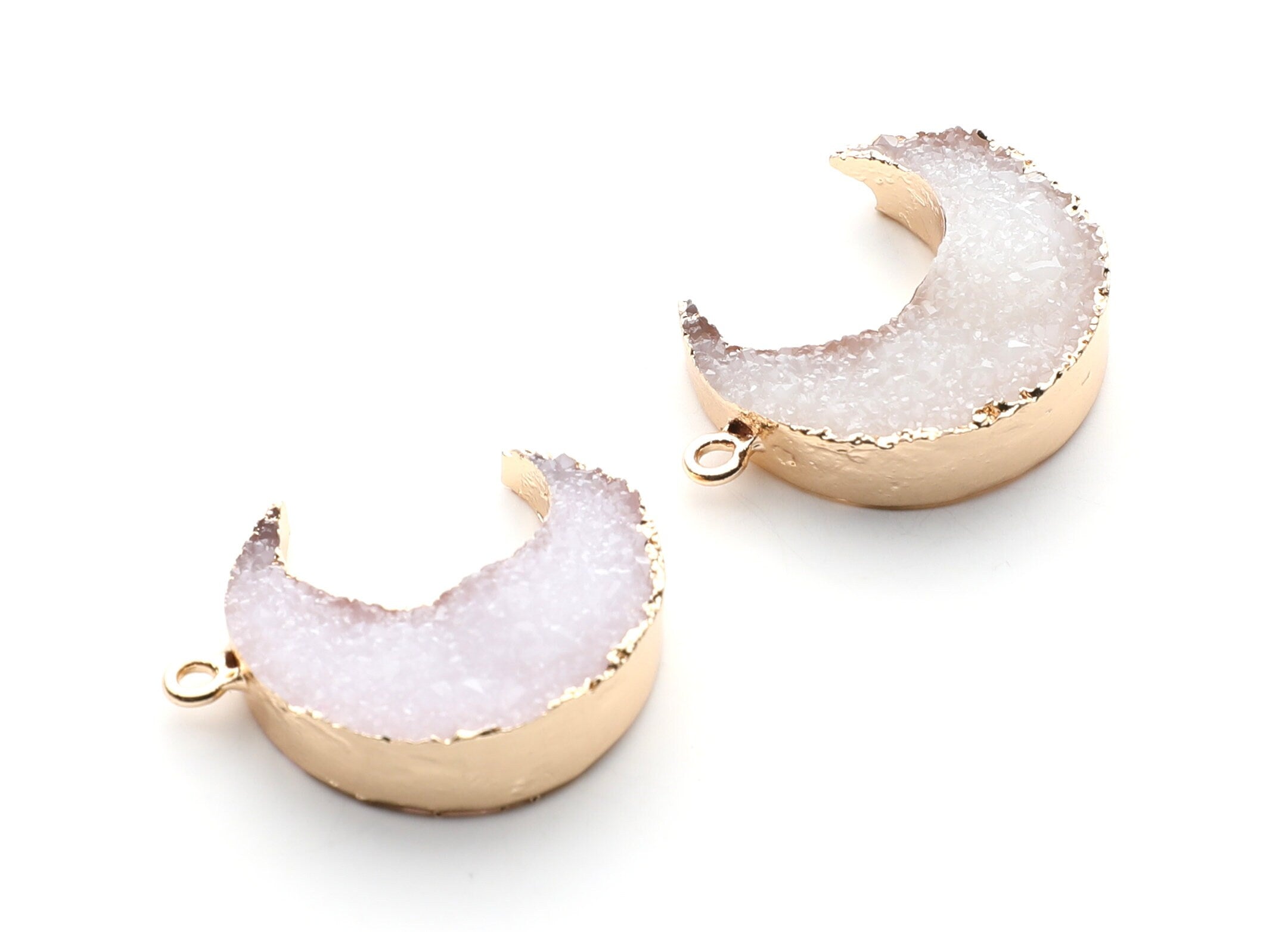 Druzy Earring Charms - White Resin Copper Earrings for Right Side - Big Moon Shaped Pendant  - 30.42x22.96x8.36mm - RC1002G - DOMEDBAZAAR