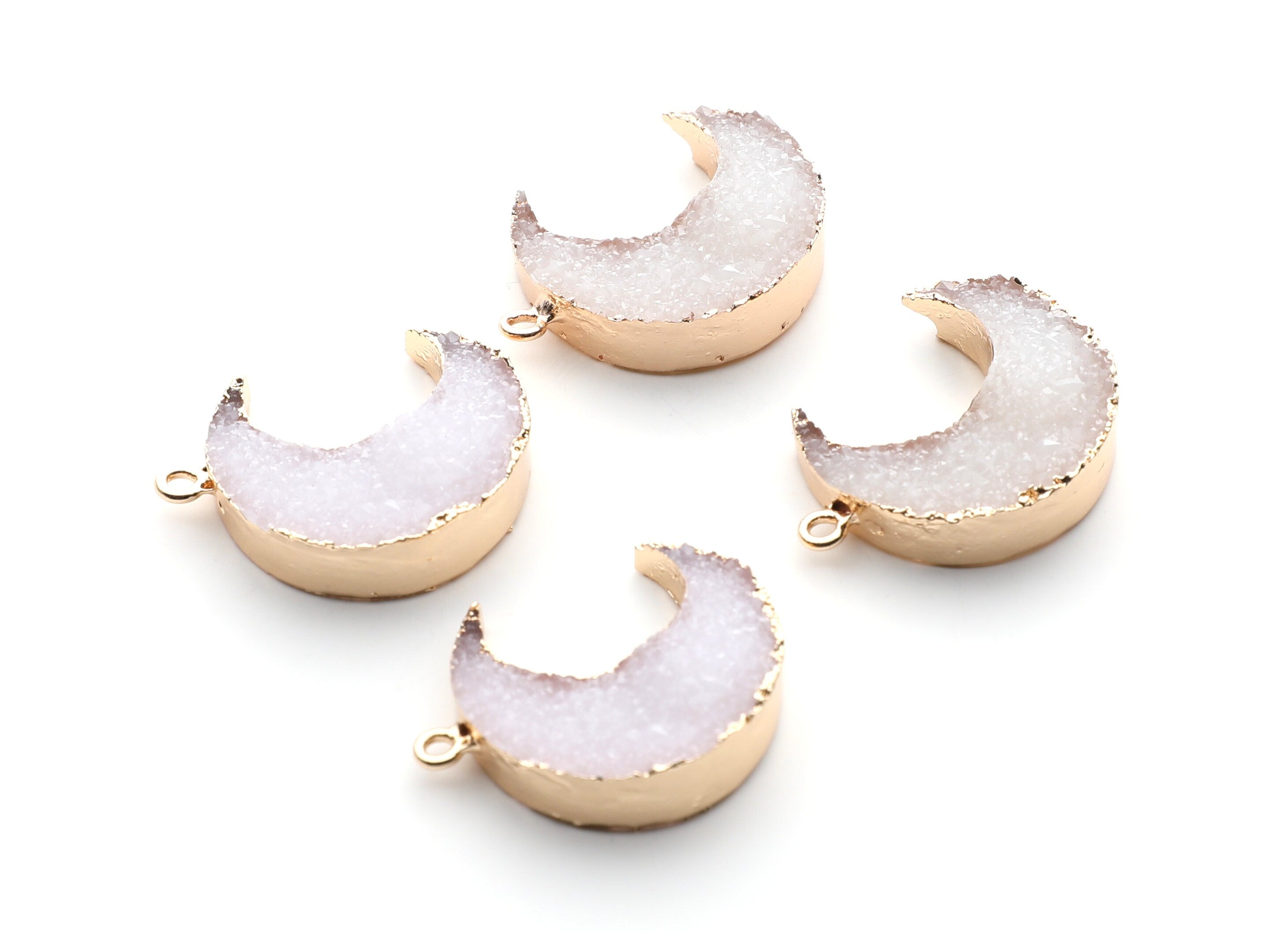Druzy Earring Charms - White Resin Copper Earrings for Right Side - Big Moon Shaped Pendant  - 30.42x22.96x8.36mm - RC1002G - DOMEDBAZAAR