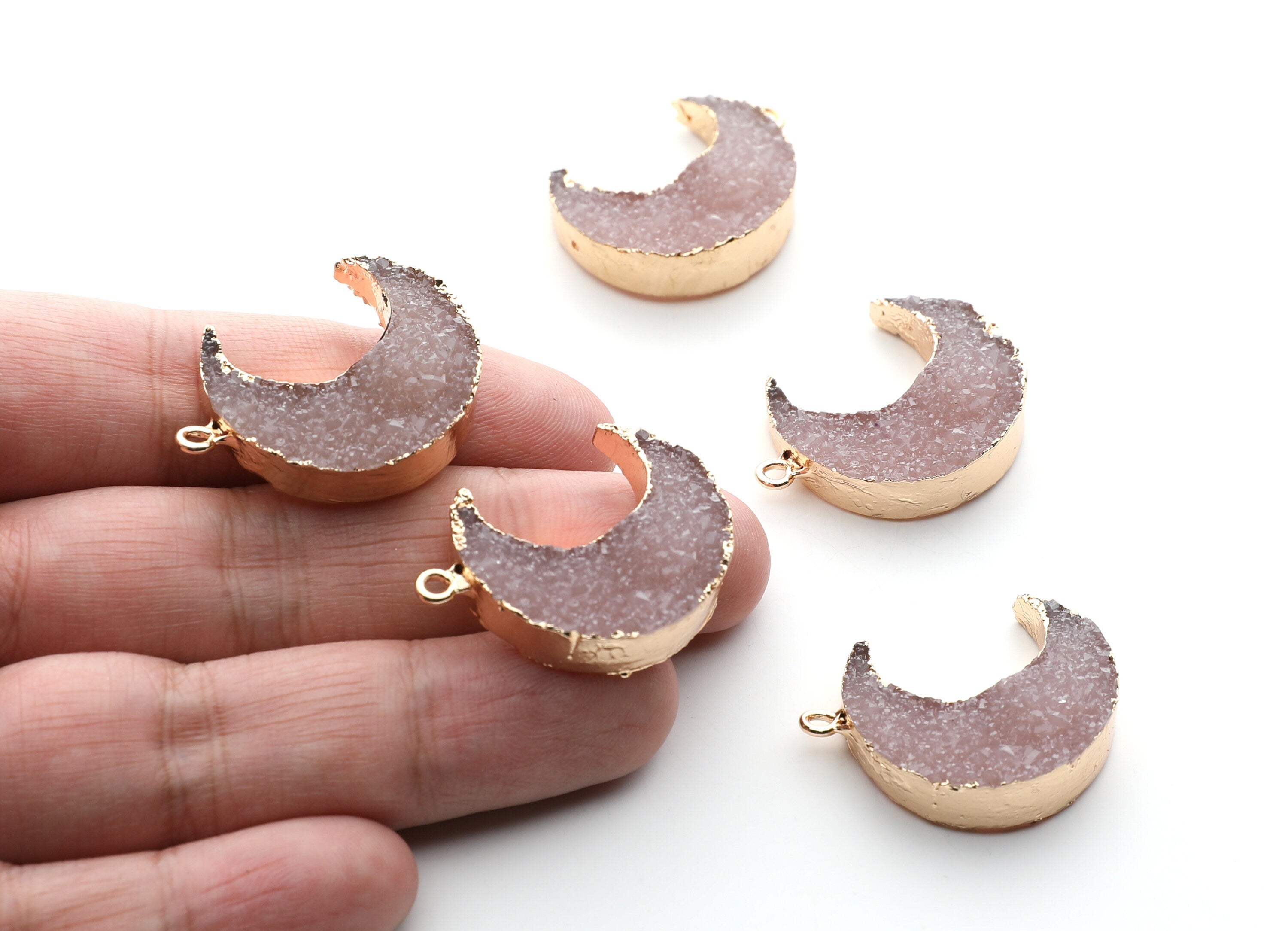 Druzy Earring Charms - Resin Copper Earrings for Right Side - Big Moon Shaped Pendant  - 30.42x22.96x8.36mm - RC1002L - DOMEDBAZAAR
