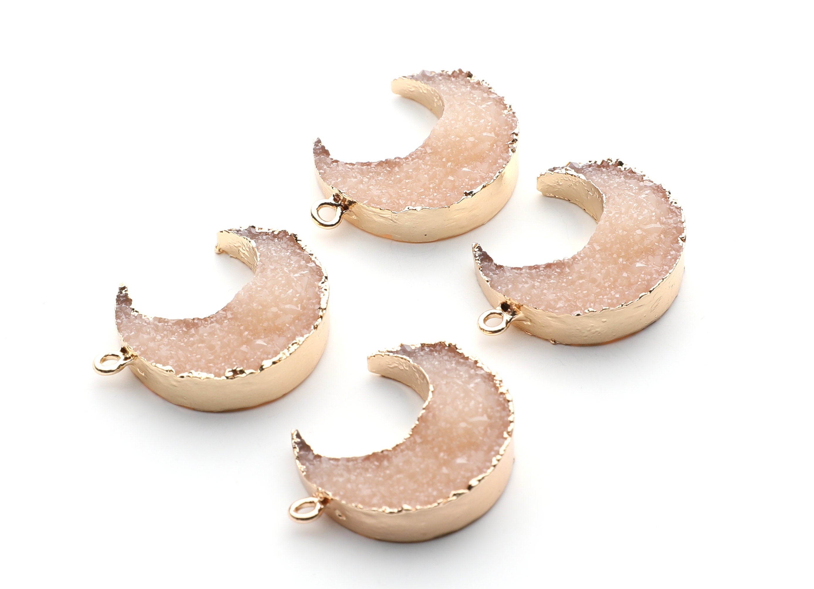 Druzy Earring Charms - Resin Copper Earrings for Right Side - Big Moon Shaped Pendant  - 30.42x22.96x8.36mm - RC1002M - DOMEDBAZAAR