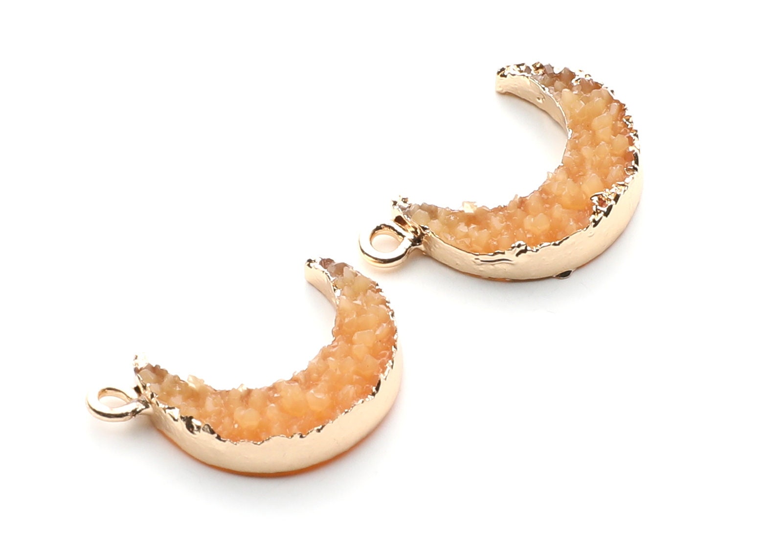 Druzy Earring Charms - Orange Resin Copper Earrings for Right Side - Moon Shaped Pendant  - 24.34x15.92x5.14mm - RC1007F - DOMEDBAZAAR