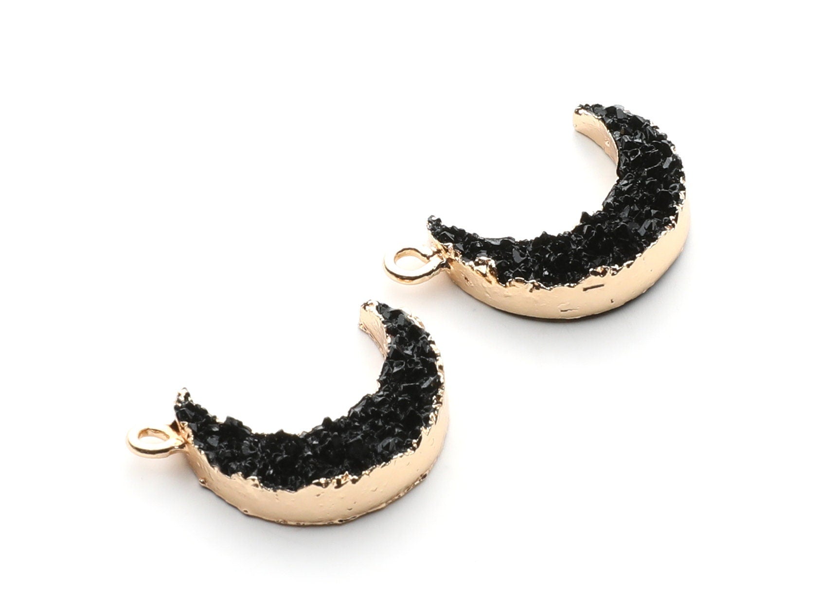 Druzy Earring Charms - Black Resin Copper Earrings for Right Side - Moon Shaped Pendant  - 24.34x15.92x5.14mm - RC1007M - DOMEDBAZAAR