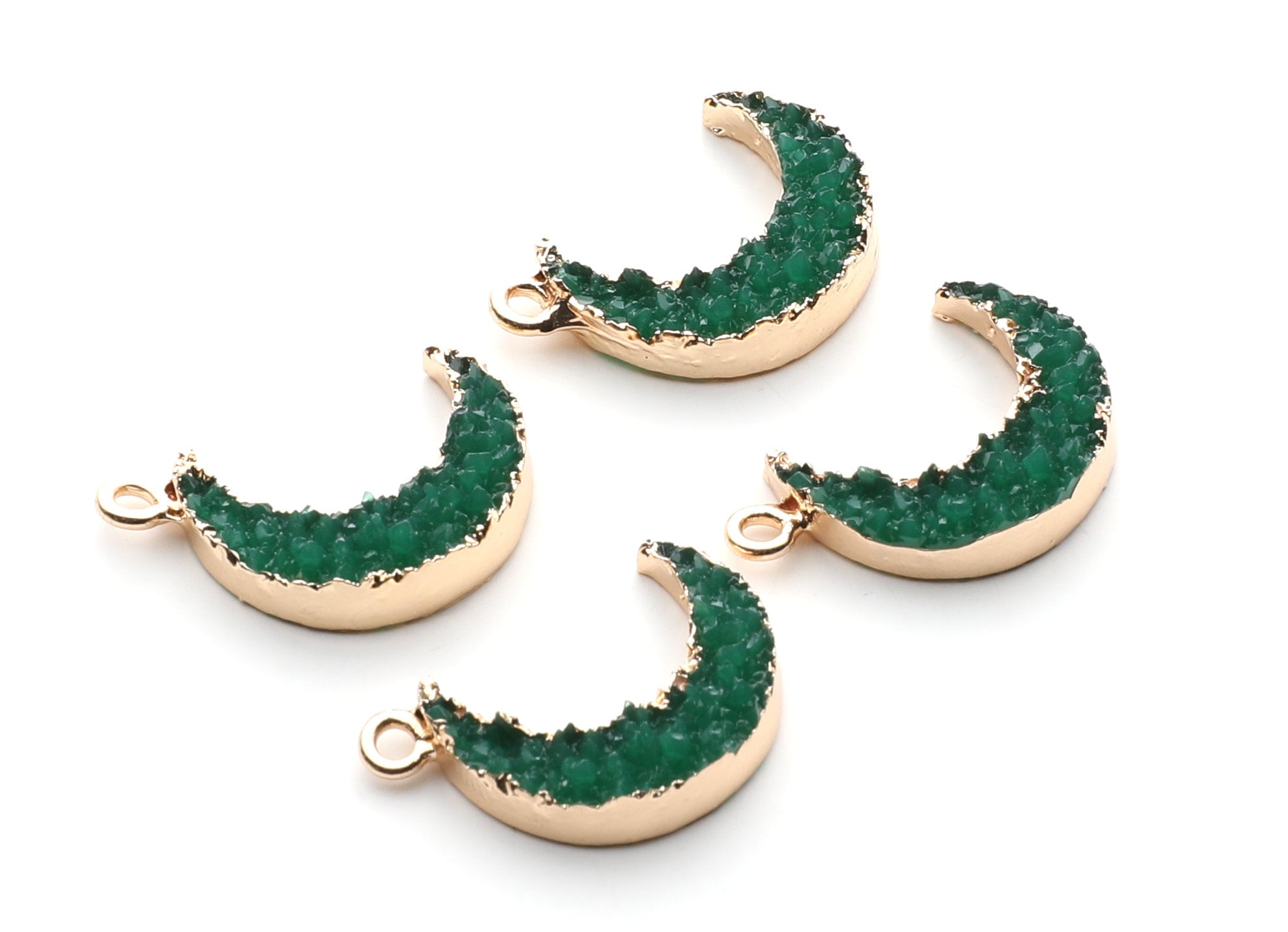 Druzy Earring Charms - Green Resin Copper Earrings for Right Side - Moon Shaped Pendant  - 24.34x15.92x5.14mm - RC1007N - DOMEDBAZAAR