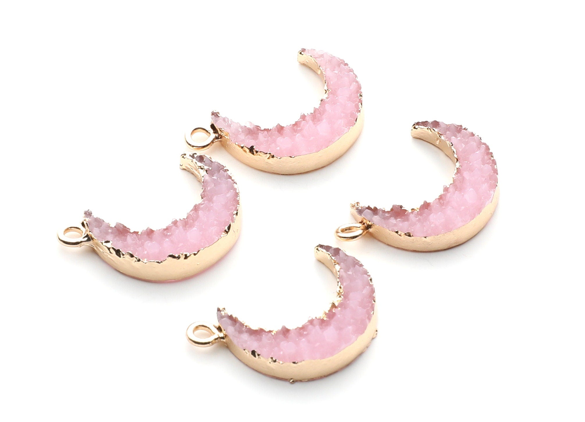 Druzy Earring Charms - Light Pink Resin Copper Earrings for Right Side - Moon Shaped Pendant  - 24.34x15.92x5.14mm - RC1007L - DOMEDBAZAAR