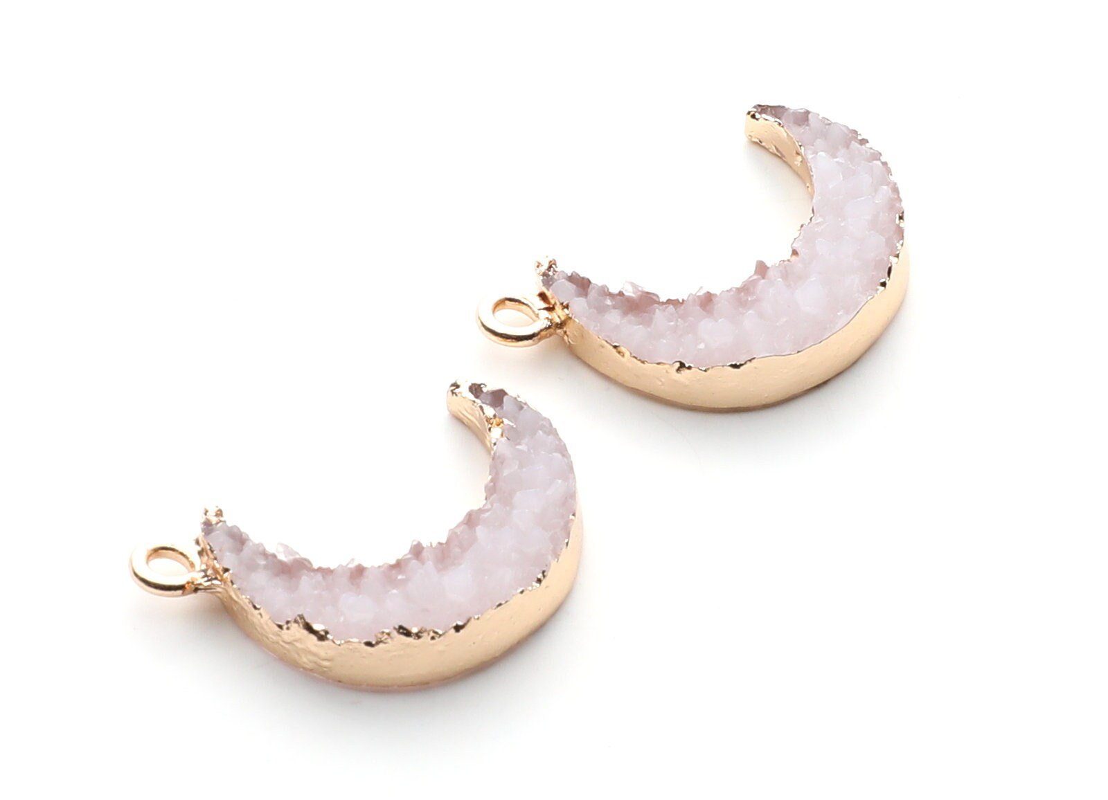 Druzy Earring Charms - White Resin Copper Earrings for Right Side - Moon Shaped Pendant  - 24.34x15.92x5.14mm - RC1007E - DOMEDBAZAAR