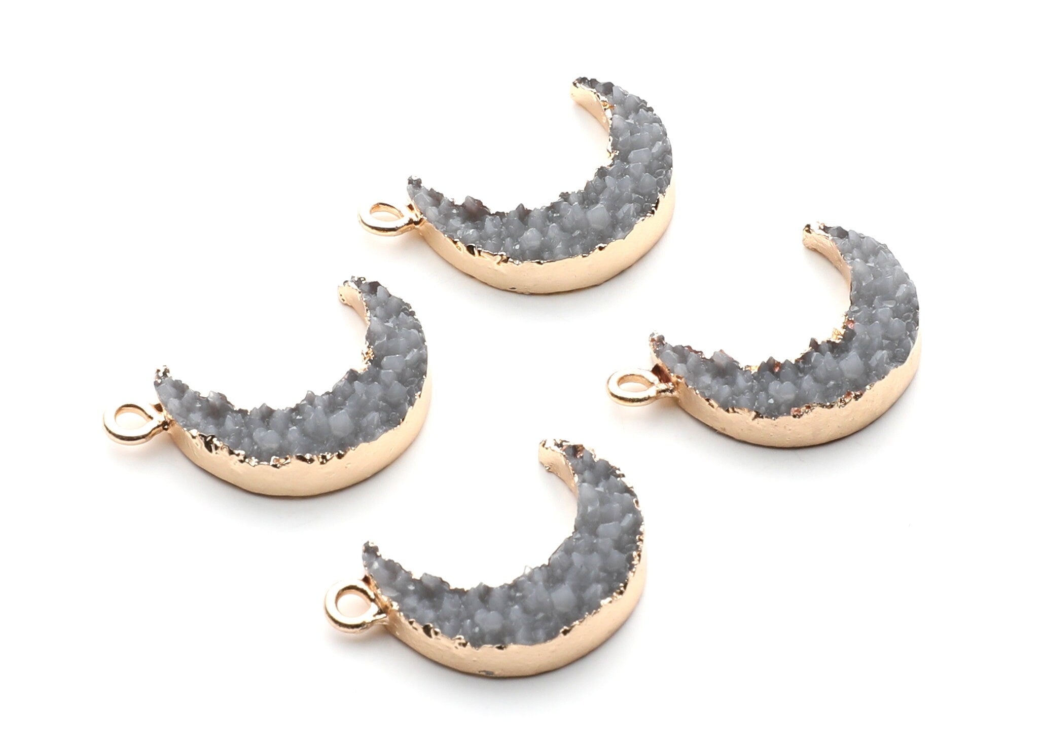 Druzy Earring Charms - Gray Resin Copper Earrings for Right Side - Moon Shaped Pendant  - 24.34x15.92x5.14mm - RC1007A - DOMEDBAZAAR