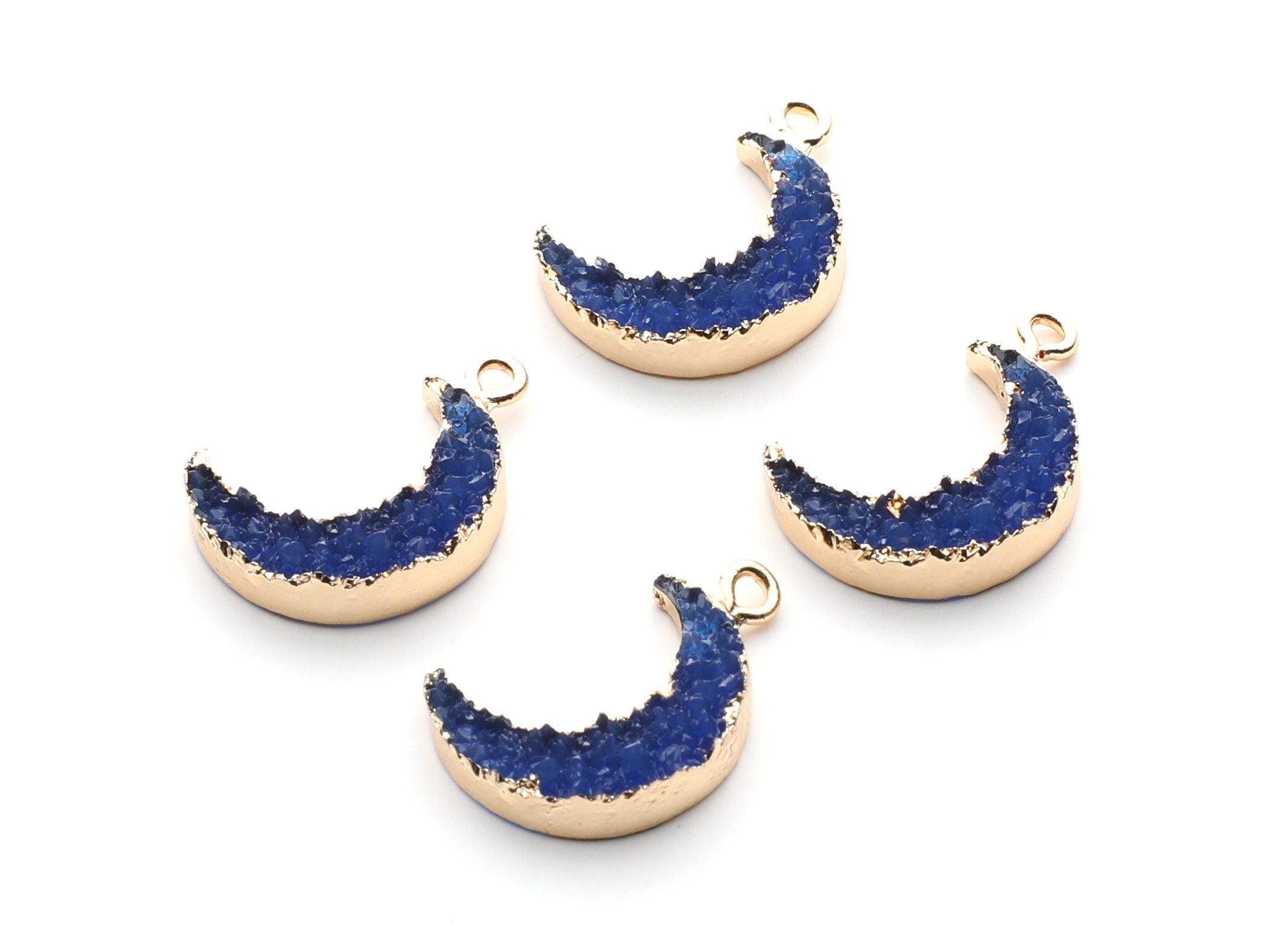 Druzy Earring Charms - Dark Blue Resin Copper Earrings for Left Side - Moon Shaped Pendant  - 23.5x15.6x5.27mm - RC1006A - DOMEDBAZAAR