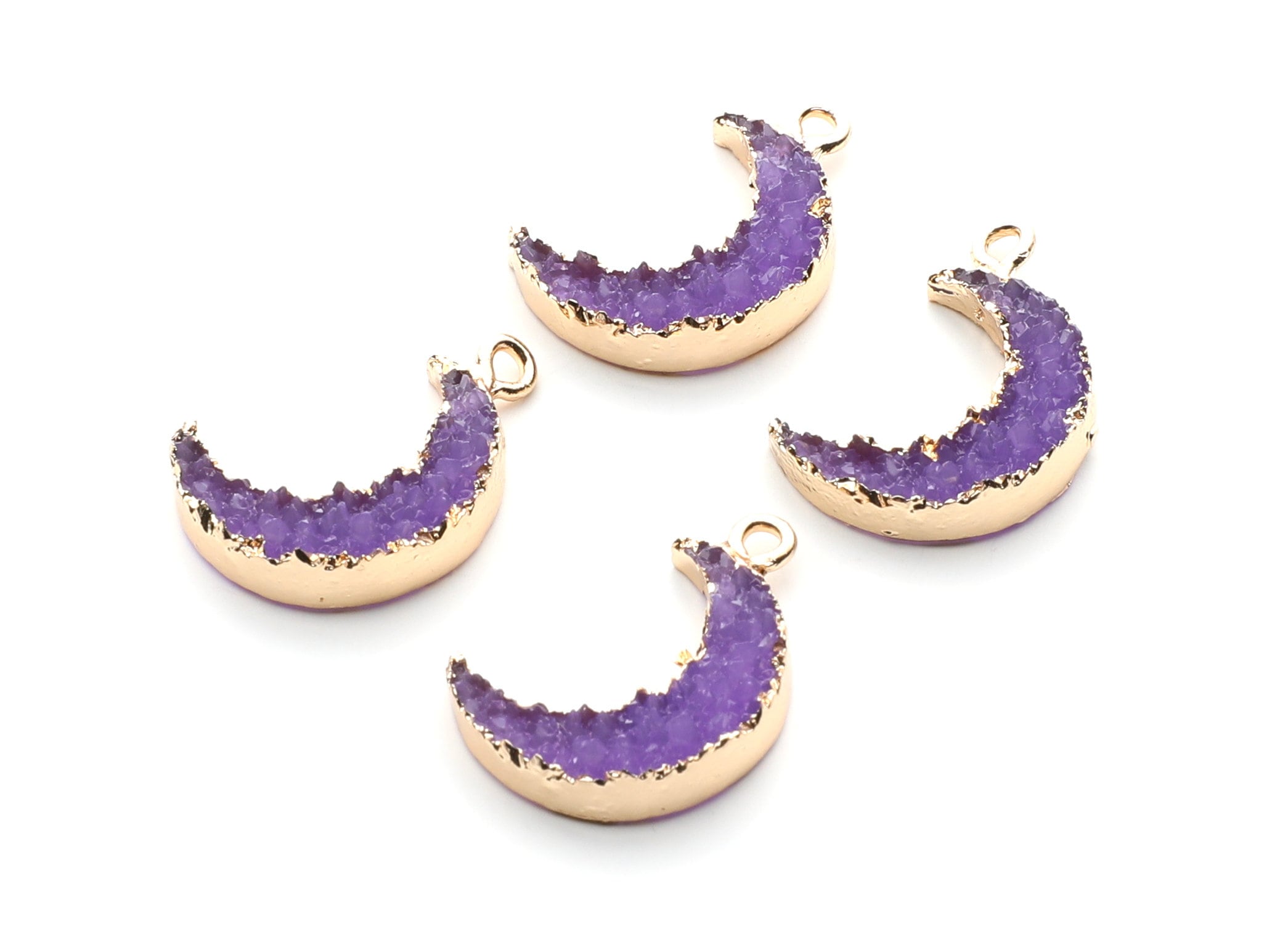 Druzy Earring Charms - Purple Resin Copper Earrings for Left Side - Moon Shaped Pendant  - 23.5x15.6x5.27mm - RC1006B - DOMEDBAZAAR