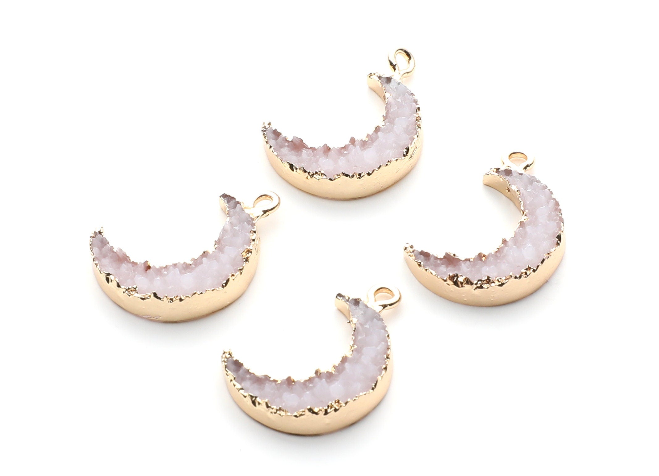 Druzy Earring Charms - White Resin Copper Earrings for Left Side - Moon Shaped Pendant  - 23.5x15.6x5.27mm - RC1006M - DOMEDBAZAAR
