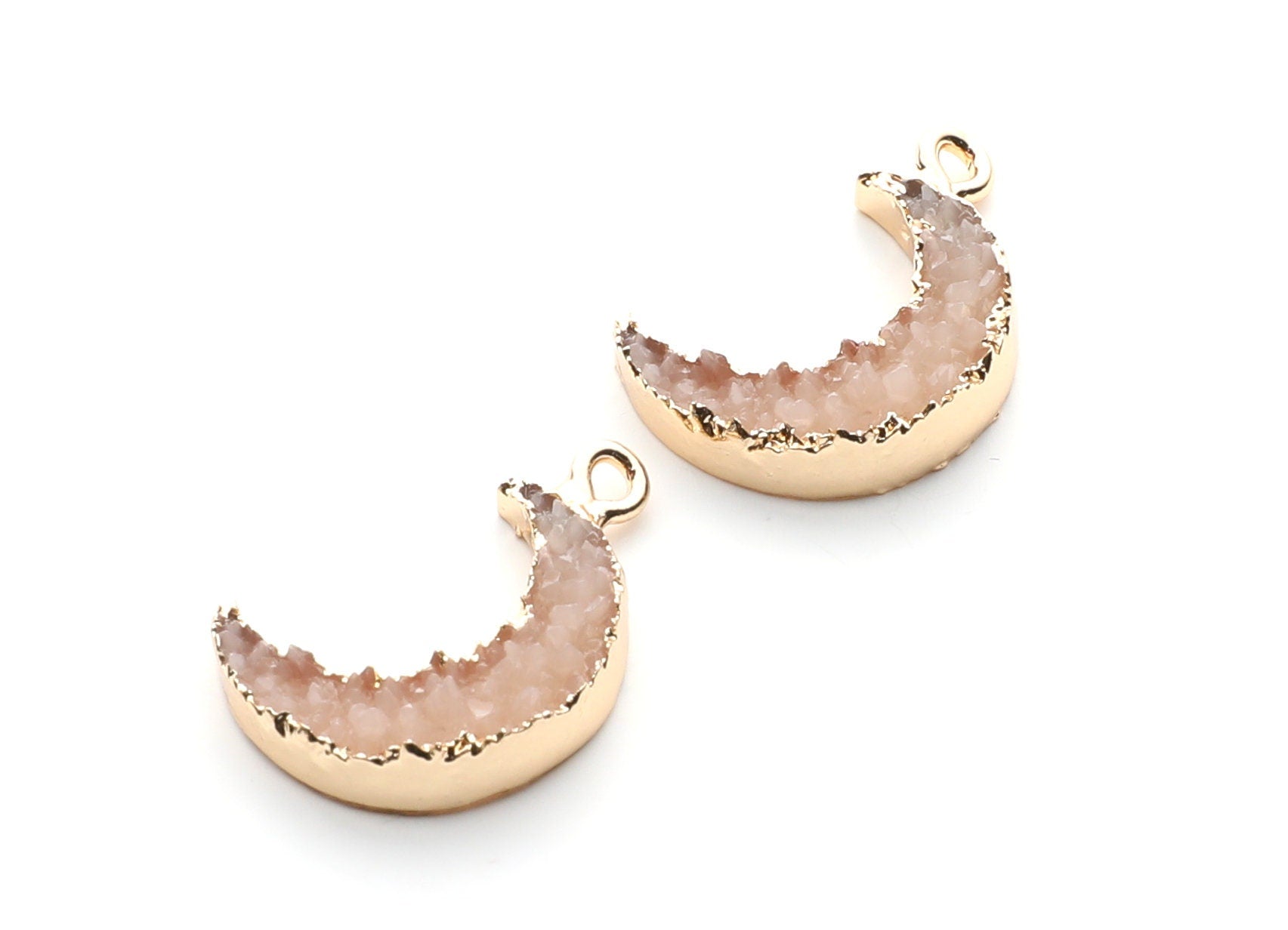 Druzy Earring Charms - Resin Copper Earrings for Left Side - Moon Shaped Pendant  - 23.5x15.6x5.27mm - RC1006N - DOMEDBAZAAR