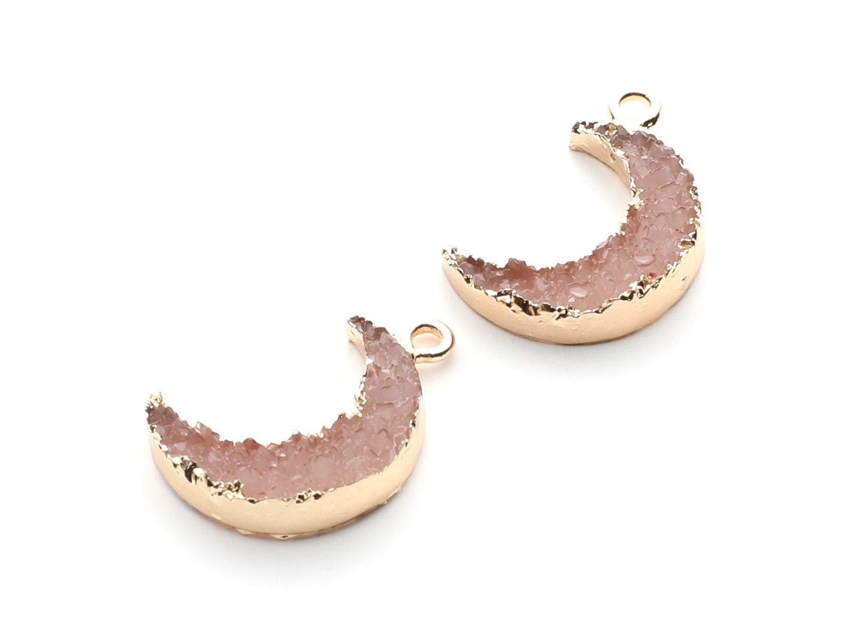 Druzy Earring Charms - Resin Copper Earrings for Left Side - Moon Shaped Pendant  - 23.5x15.6x5.27mm - RC1006C - DOMEDBAZAAR