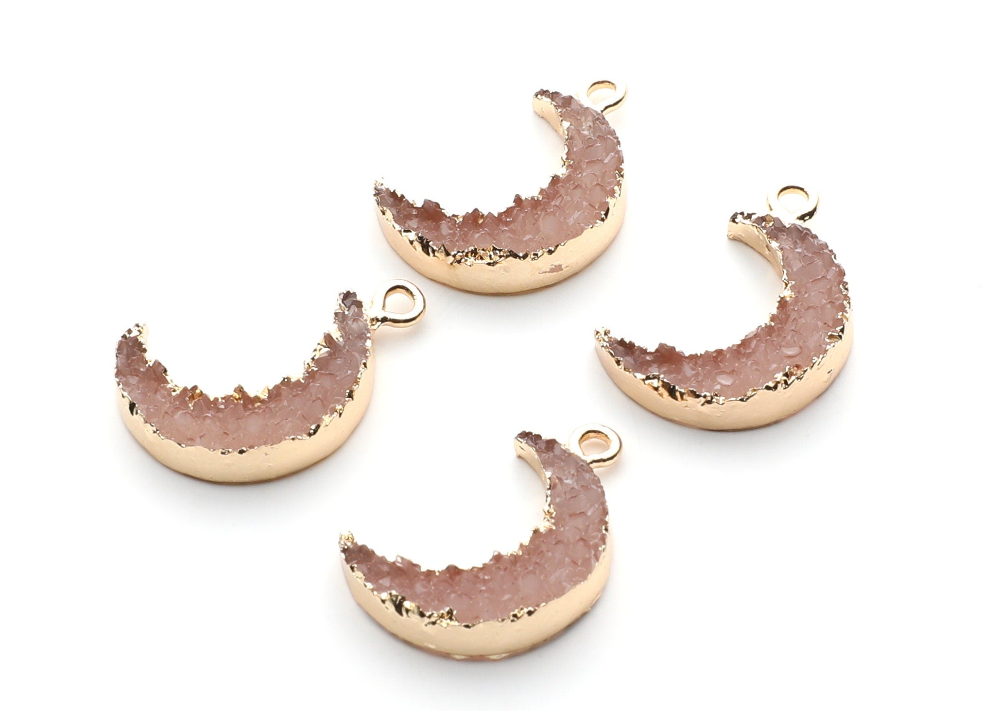 Druzy Earring Charms - Resin Copper Earrings for Left Side - Moon Shaped Pendant  - 23.5x15.6x5.27mm - RC1006C - DOMEDBAZAAR