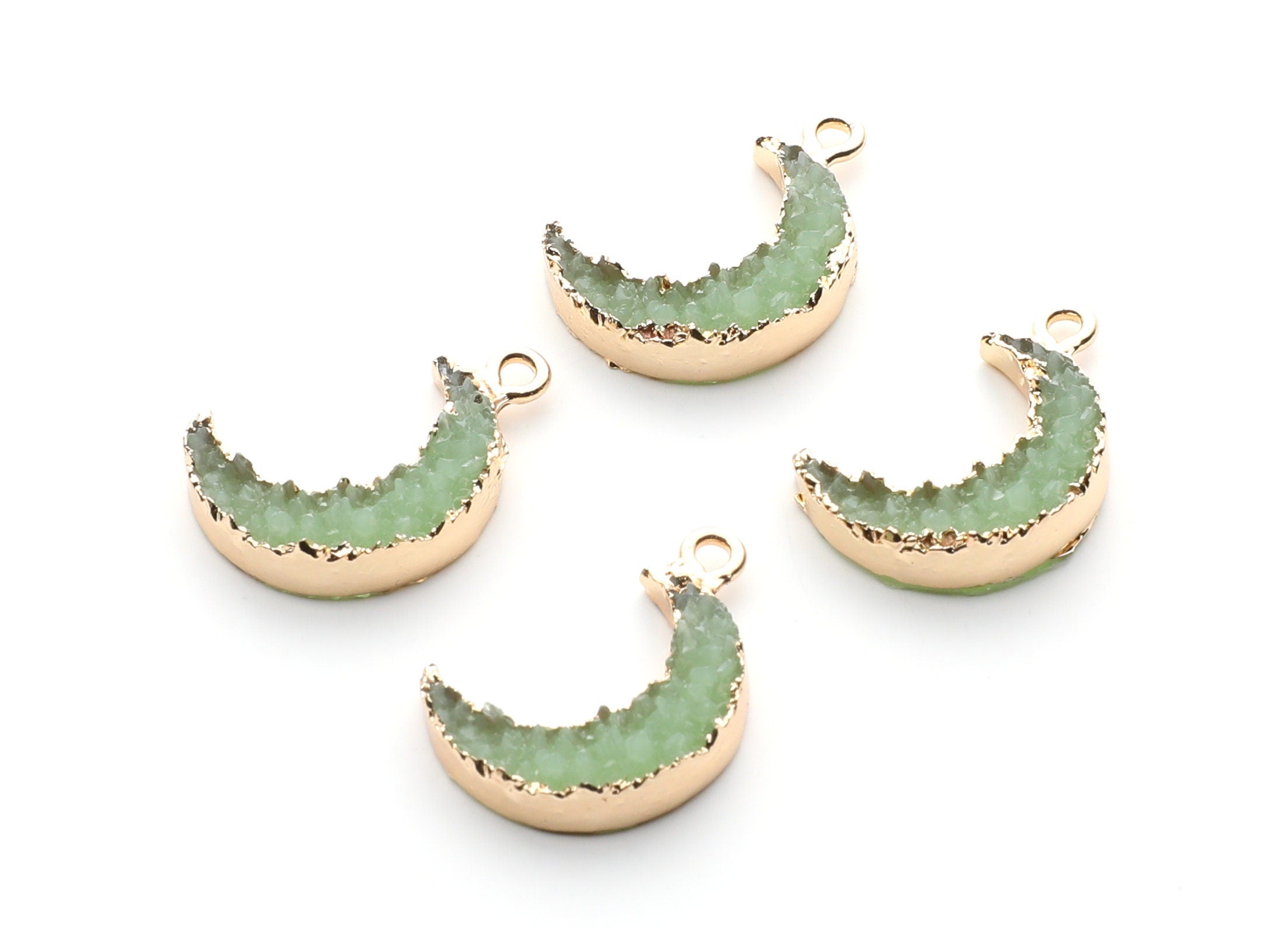Druzy Earring Charms - Light Green Resin Copper Earrings for Left Side - Moon Shaped Pendant  - 23.5x15.6x5.27mm - RC1006J - DOMEDBAZAAR