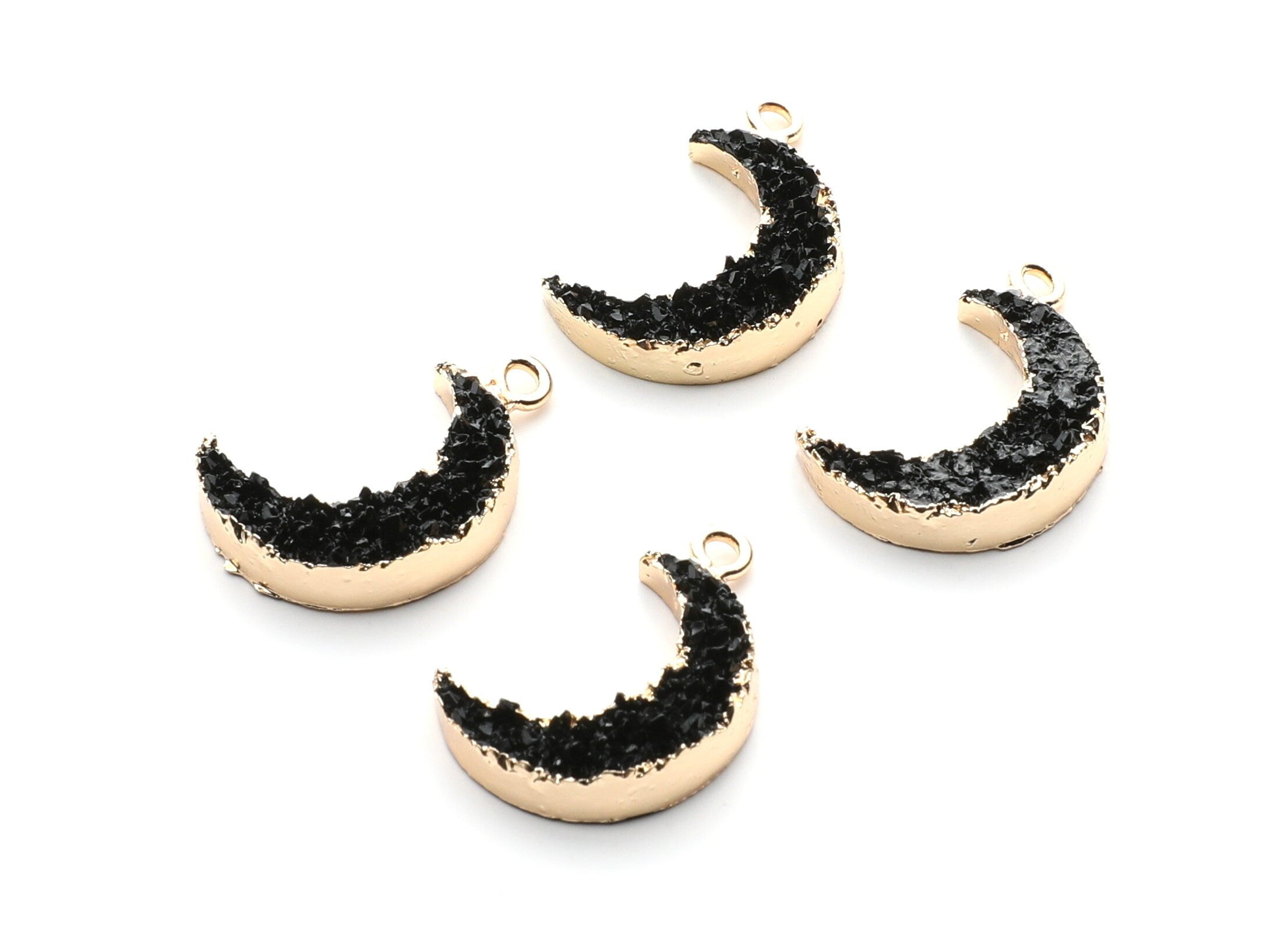 Druzy Earring Charms - Black Resin Copper Earrings for Left Side - Moon Shaped Pendant  - 23.5x15.6x5.27mm - RC1006F - DOMEDBAZAAR