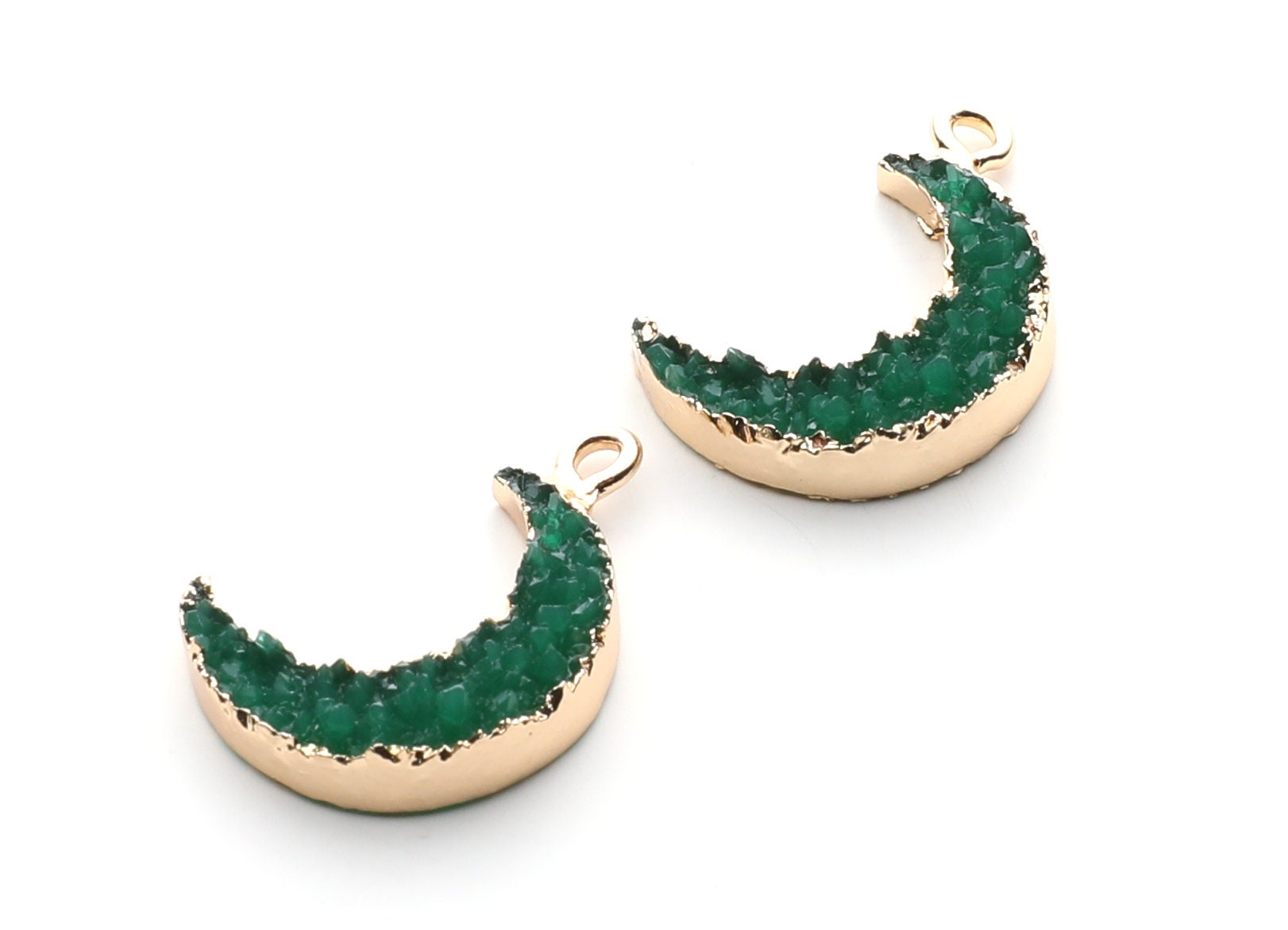 Druzy Earring Charms - Green Resin Copper Earrings for Left Side - Moon Shaped Pendant  - 23.5x15.6x5.27mm - RC1006G - DOMEDBAZAAR