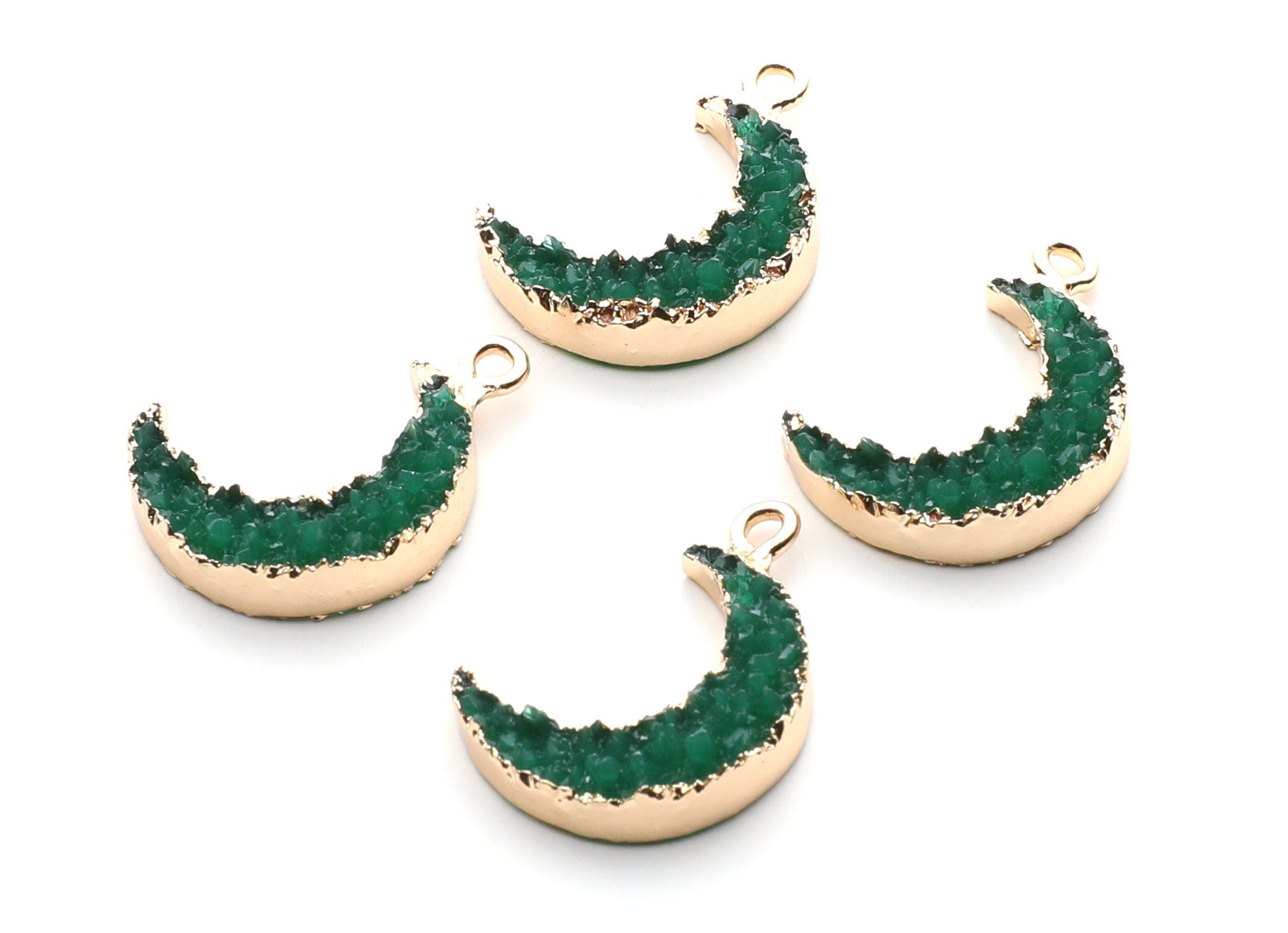 Druzy Earring Charms - Green Resin Copper Earrings for Left Side - Moon Shaped Pendant  - 23.5x15.6x5.27mm - RC1006G - DOMEDBAZAAR