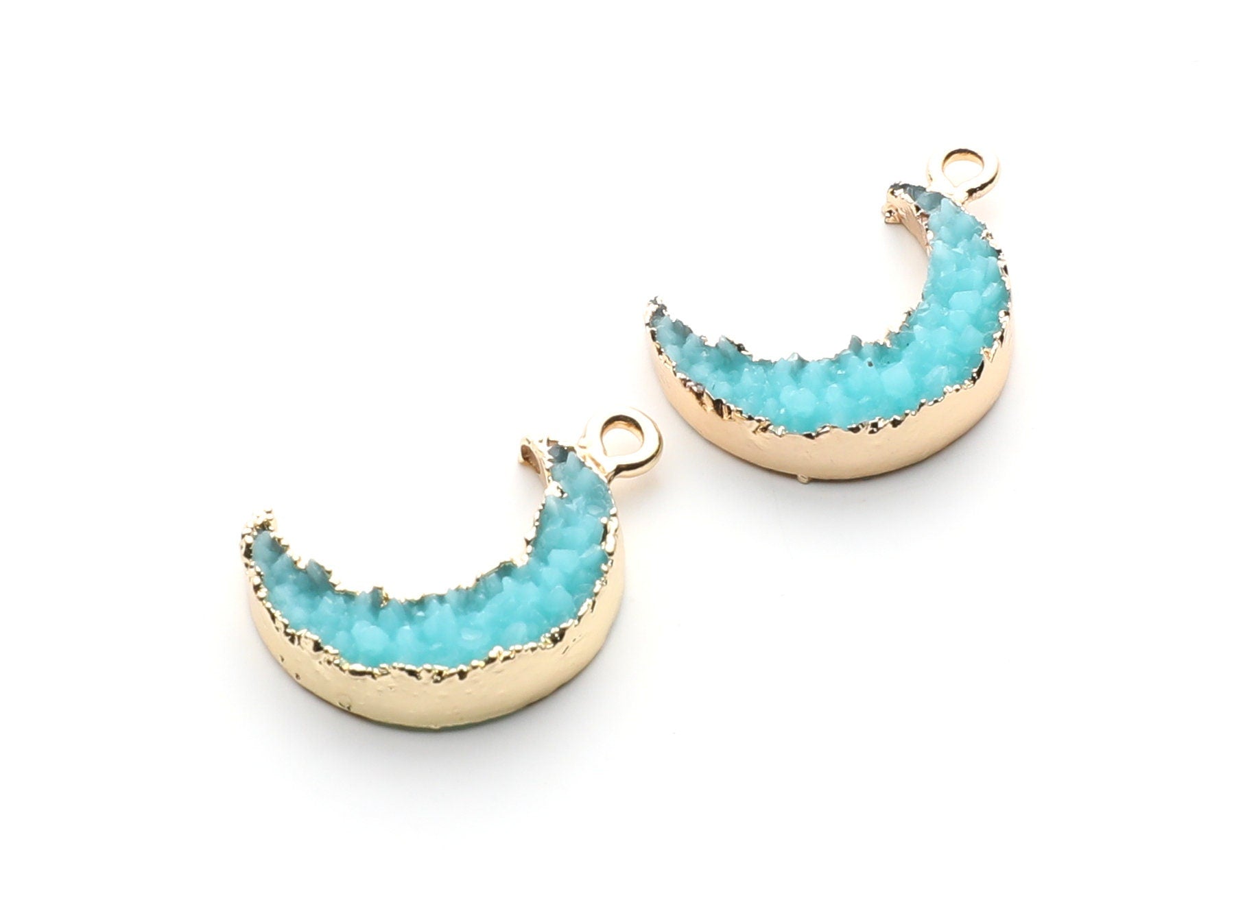 Druzy Earring Charms - Light Blue Resin Copper Earrings for Left Side - Moon Shaped Pendant  - 23.5x15.6x5.27mm - RC1006L - DOMEDBAZAAR