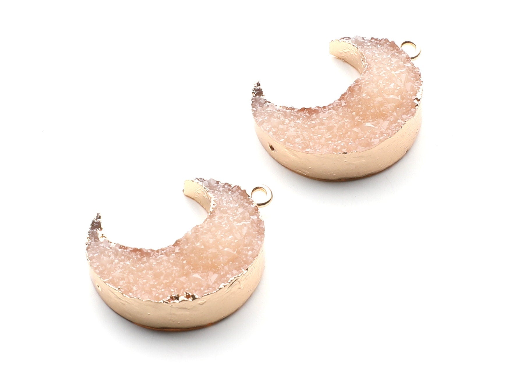 Druzy Earring Charms - Resin Copper Earrings for Left Side - Big Moon Shaped Pendant  - 30.42x22.96x8.36mm - RC1004J - DOMEDBAZAAR